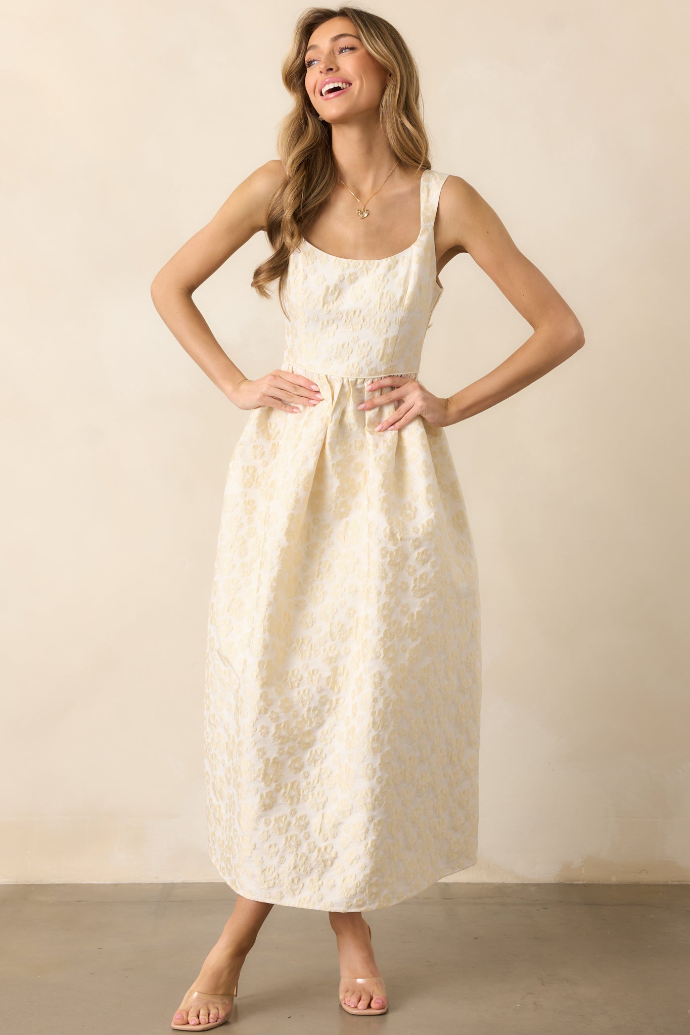 Full Dance Card Butter Yellow Floral Jacquard Maxi Dress
