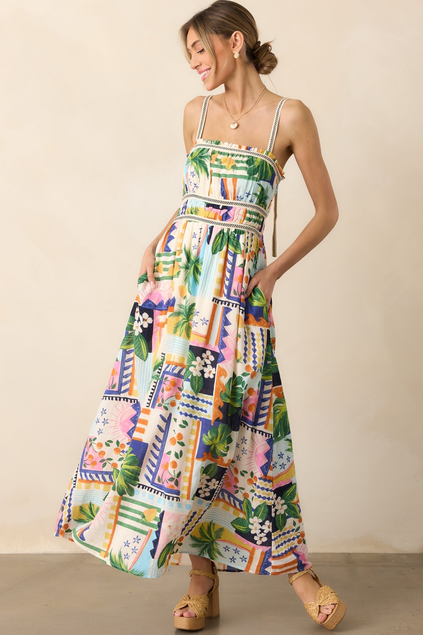 In The Sand Sky Blue Tropical Print Maxi Dress