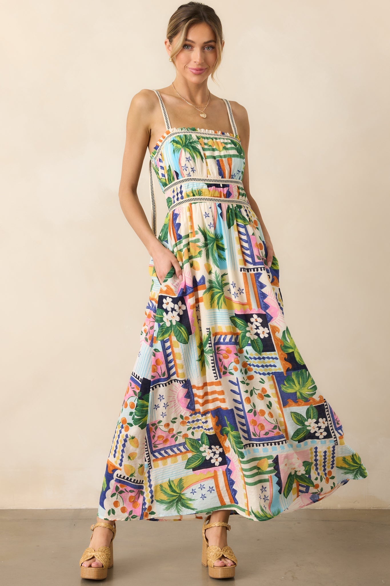 In The Sand Sky Blue Tropical Print Maxi Dress