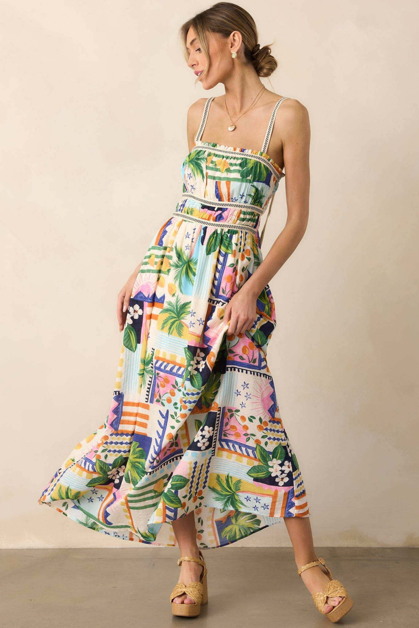 In The Sand Sky Blue Tropical Print Maxi Dress