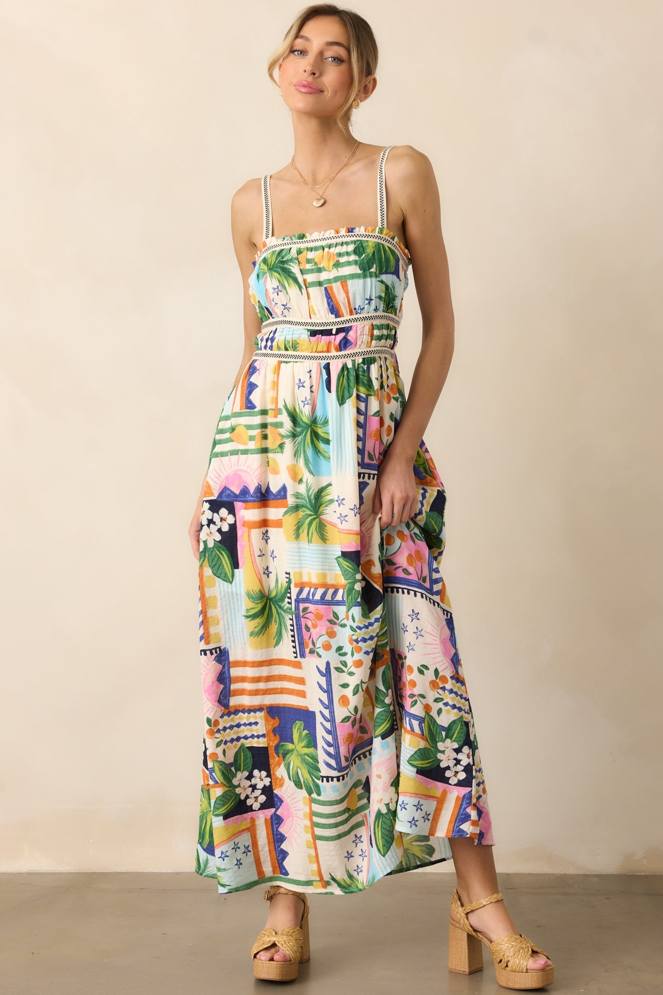 In The Sand Sky Blue Tropical Print Maxi Dress
