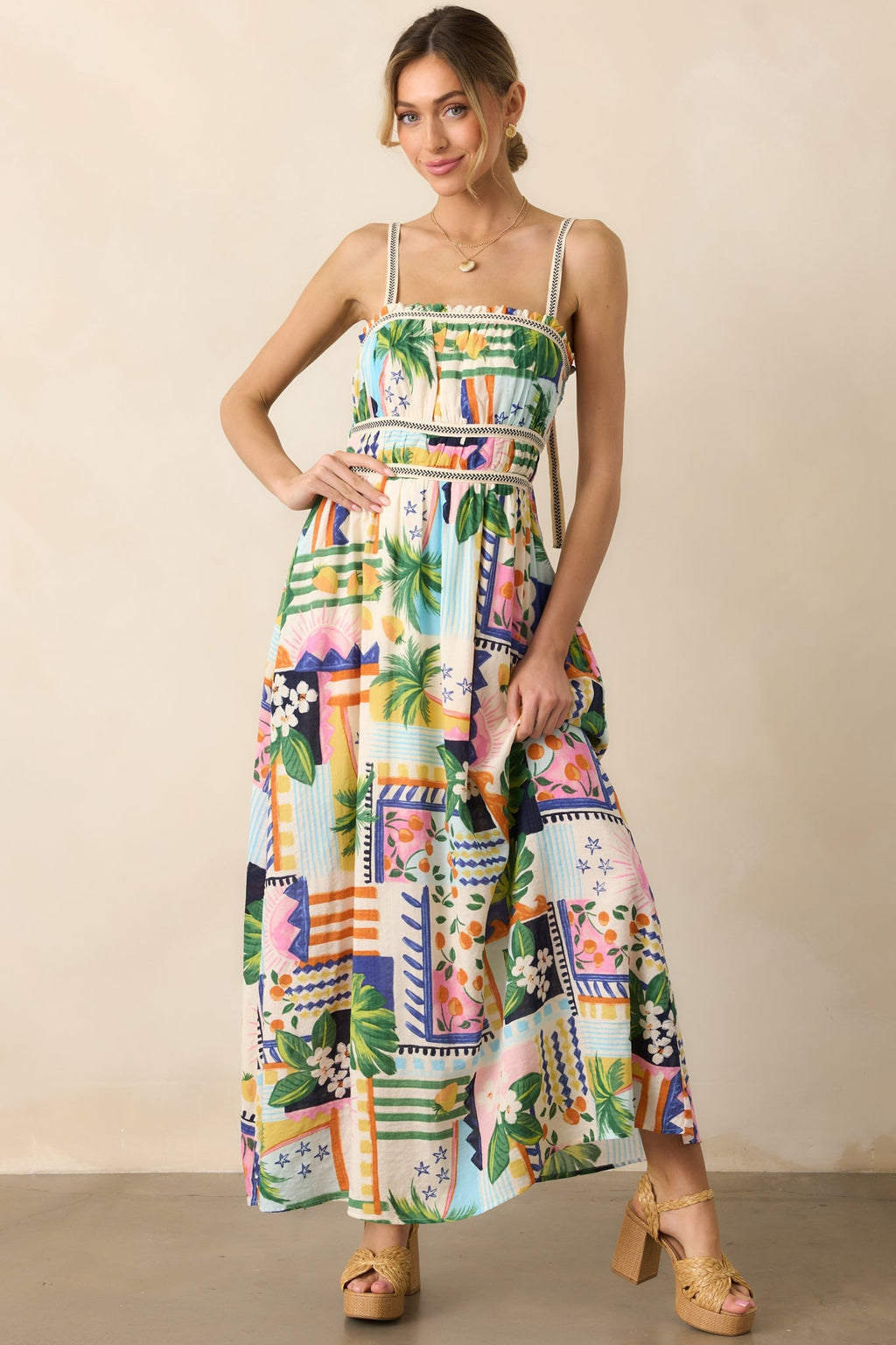 In The Sand Sky Blue Tropical Print Maxi Dress