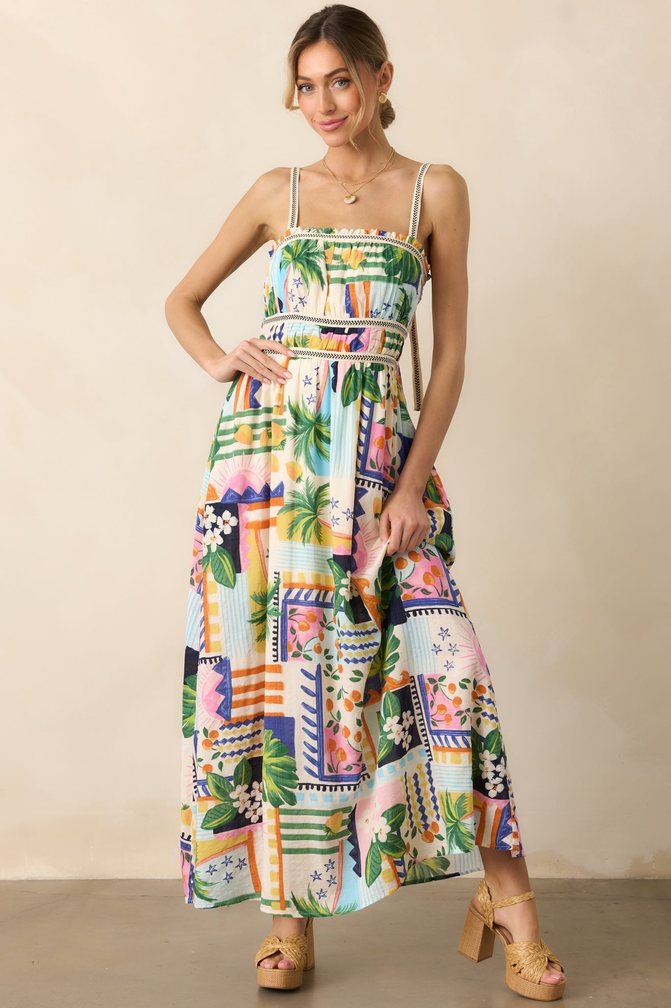 In The Sand Sky Blue Tropical Print Maxi Dress