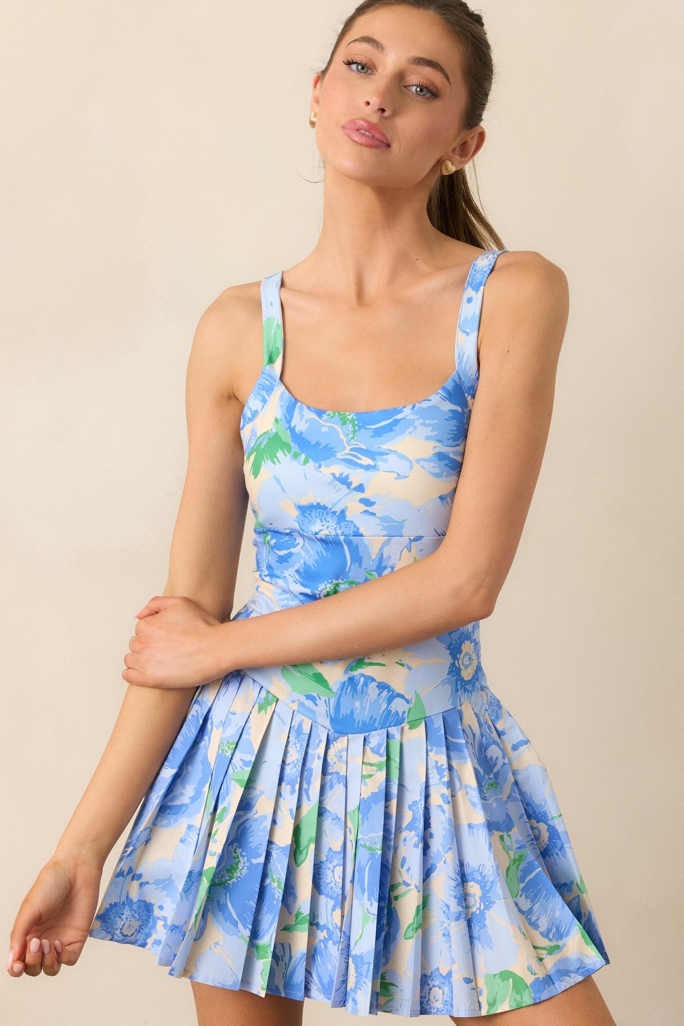 Garden Party Blue Floral Pleated Tennis Dress