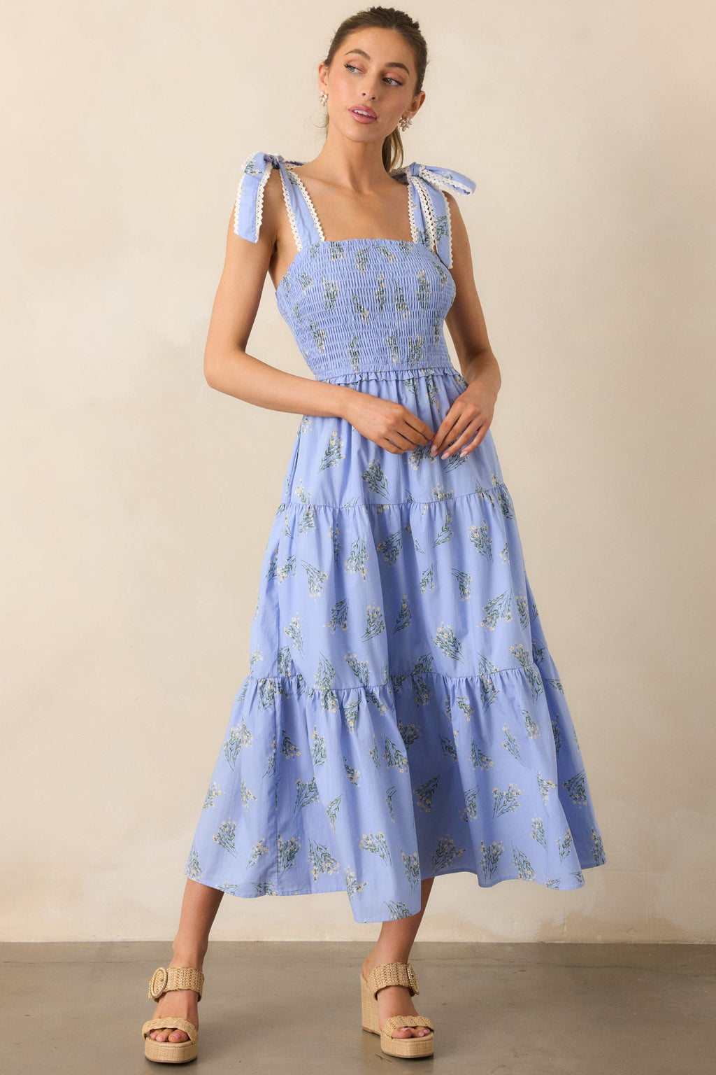 Take Me Away Cotton Periwinkle Floral Smocked Maxi Dress