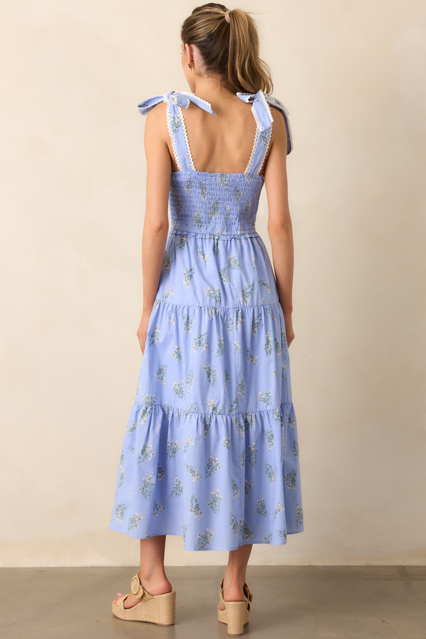Take Me Away Cotton Periwinkle Floral Smocked Maxi Dress