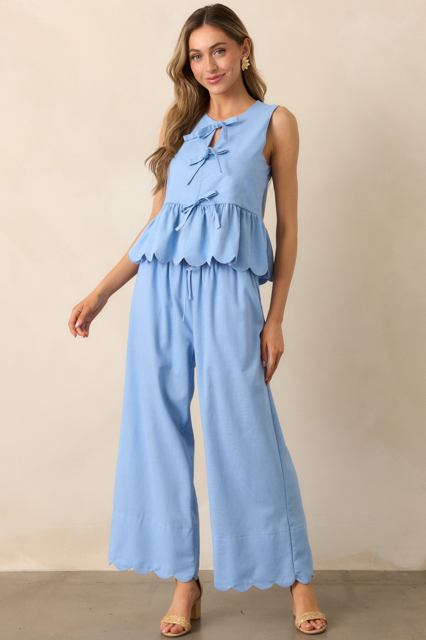 Weekend Getaway Light Blue Scalloped Hem Pants