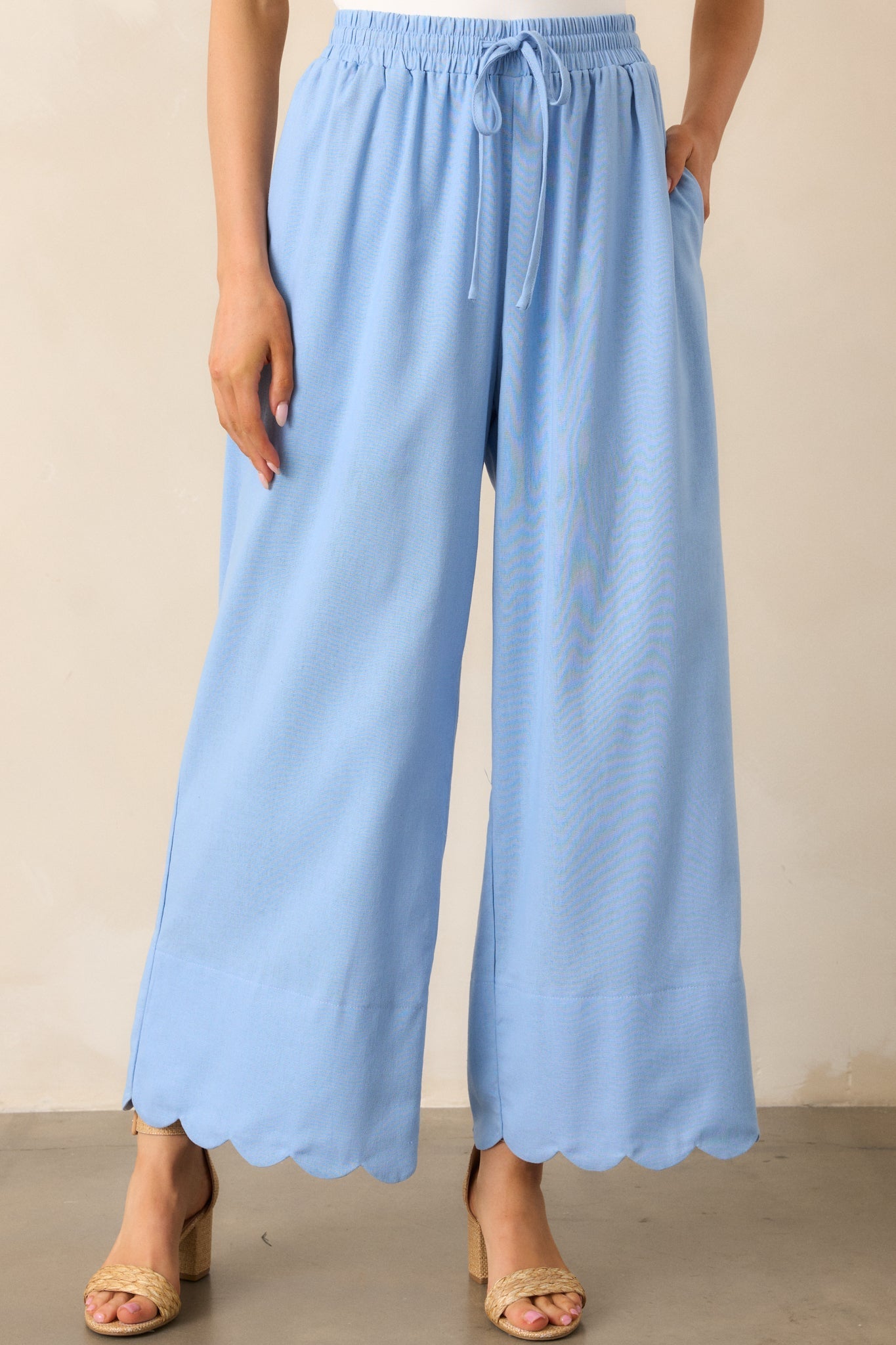 Weekend Getaway Light Blue Scalloped Hem Pants