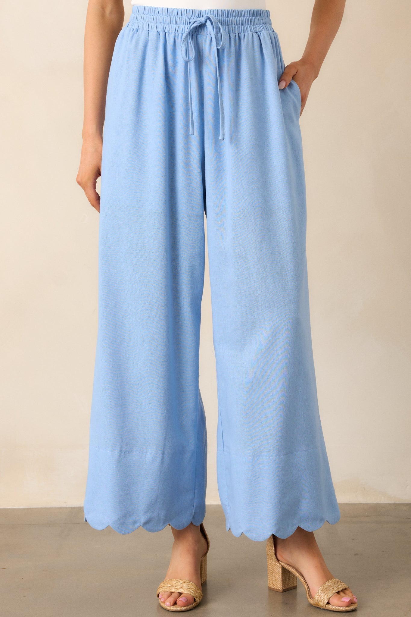 Weekend Getaway Light Blue Scalloped Hem Pants