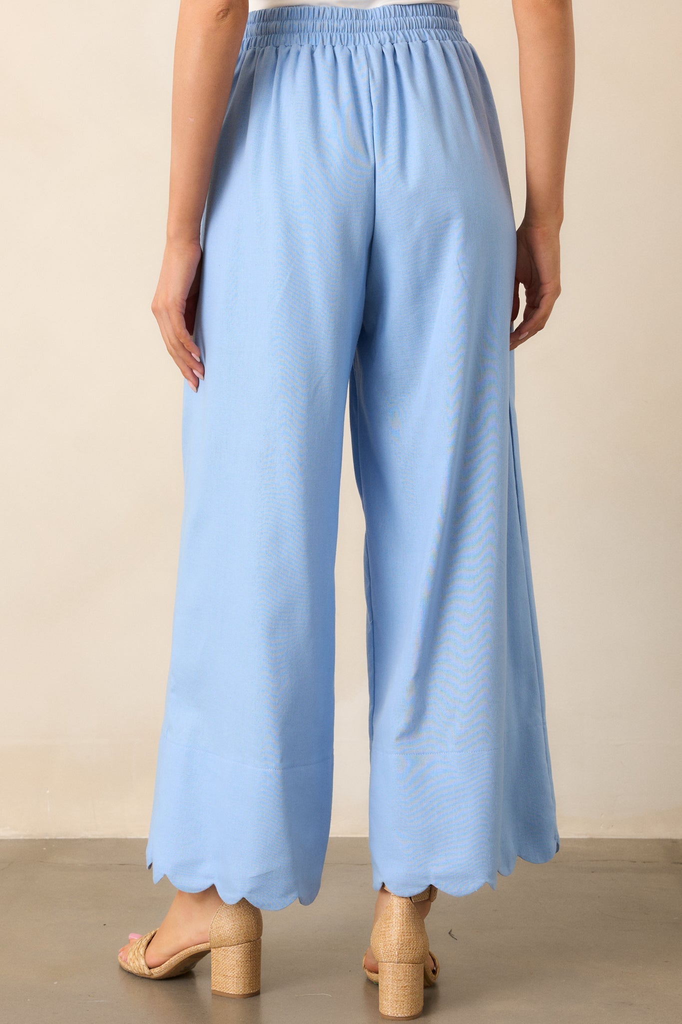 Weekend Getaway Light Blue Scalloped Hem Pants