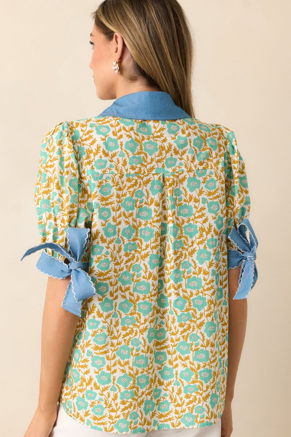 When One Door Opens Green Floral Cotton Button Front Top