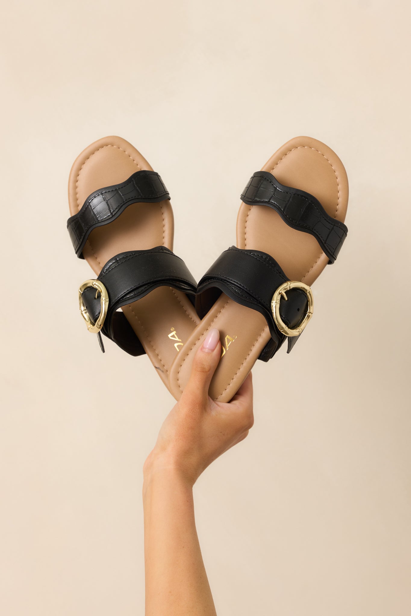 Waves Of My Heart Black Crocodile Sandals
