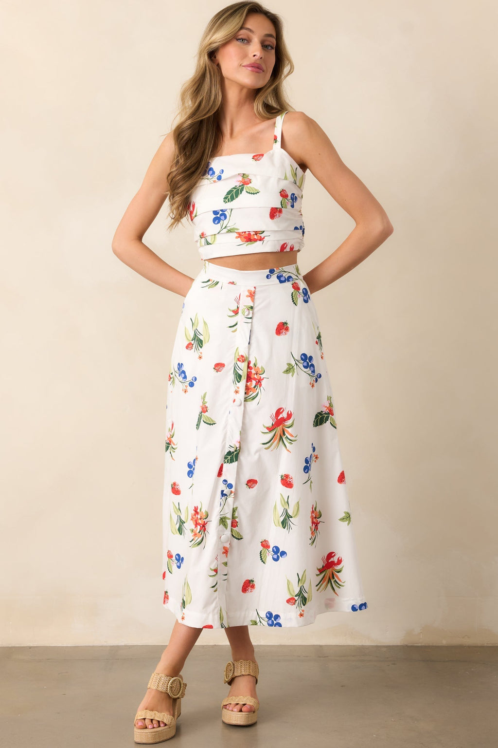 Not In A Rush White Cotton Coastal Print Midi Skirt