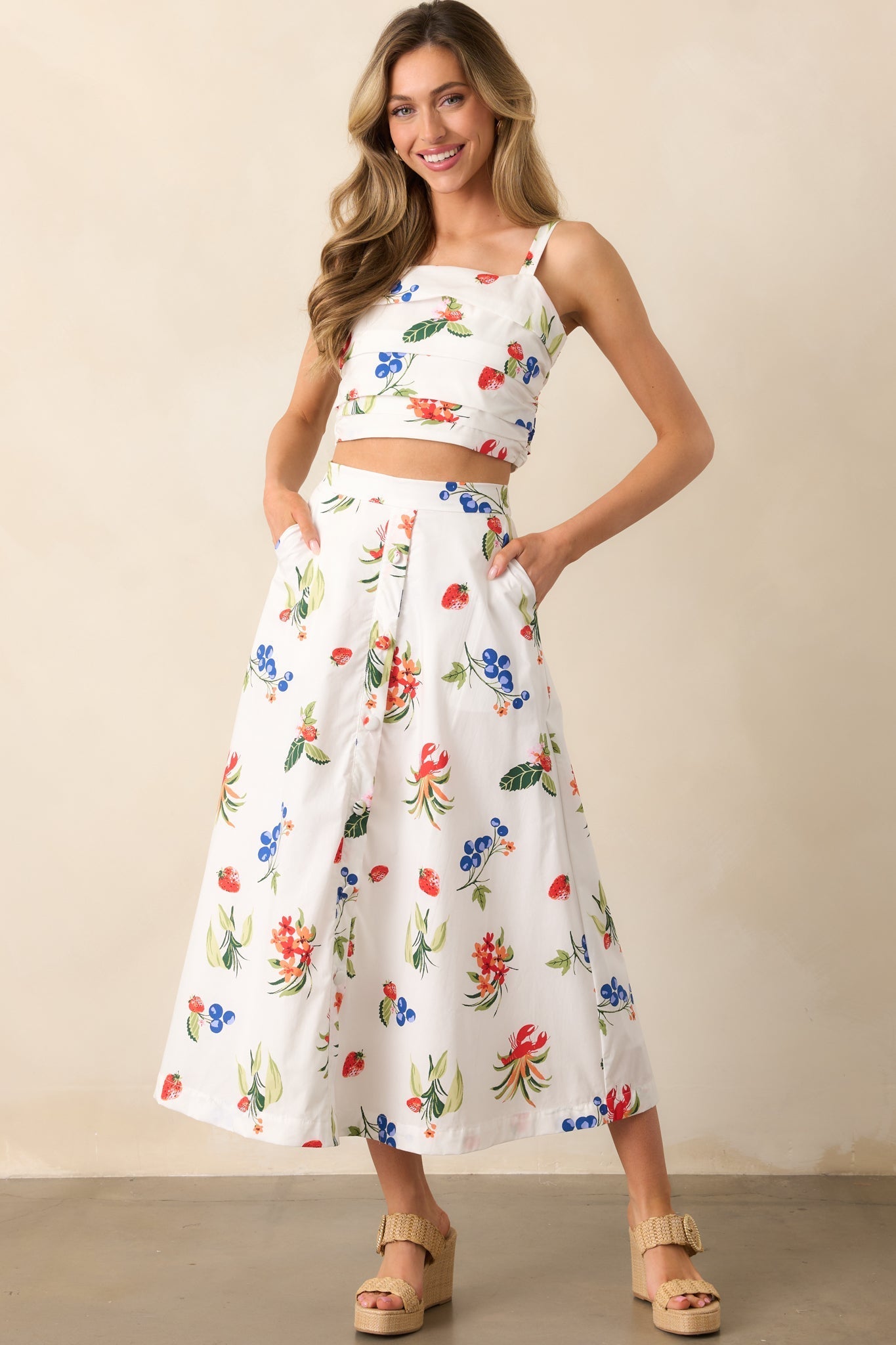 Not In A Rush White Cotton Coastal Print Midi Skirt