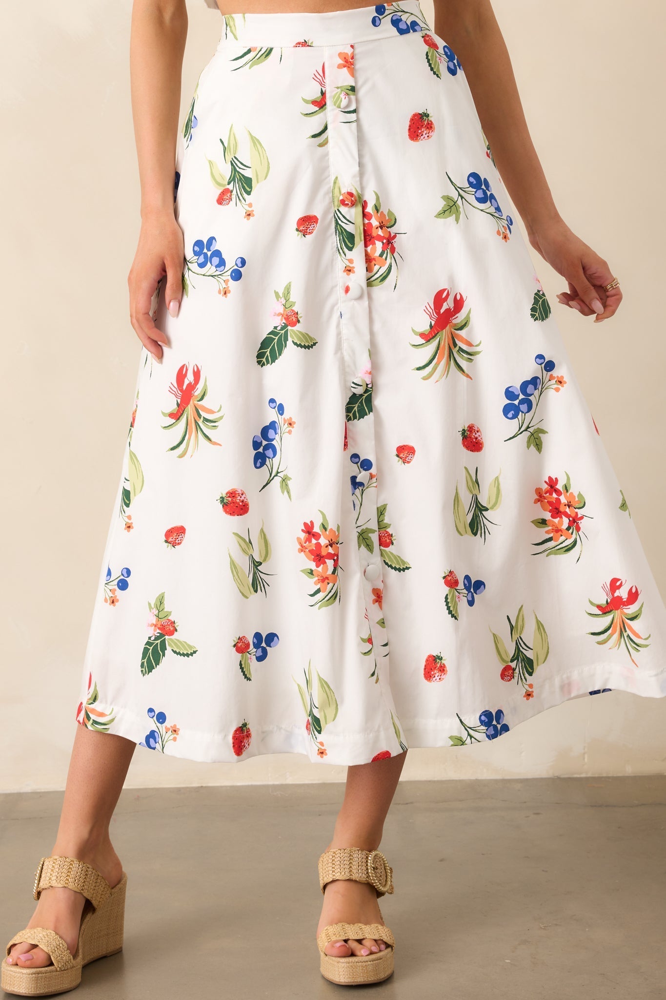 Not In A Rush White Cotton Coastal Print Midi Skirt