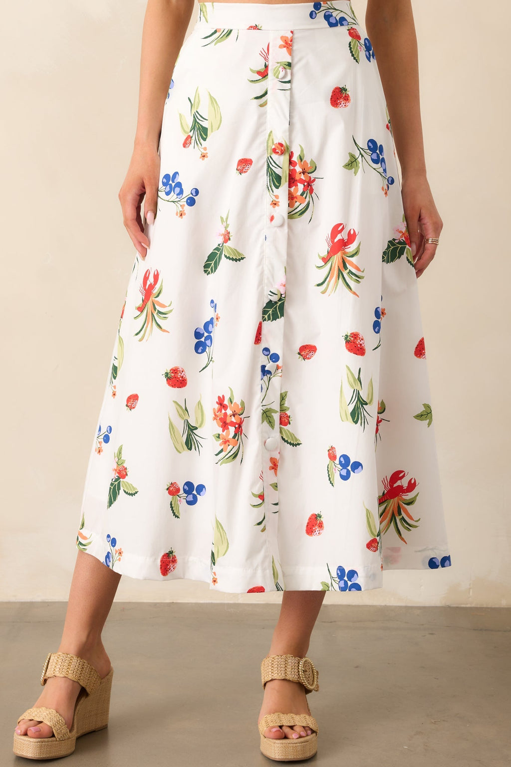 Not In A Rush White Cotton Coastal Print Midi Skirt