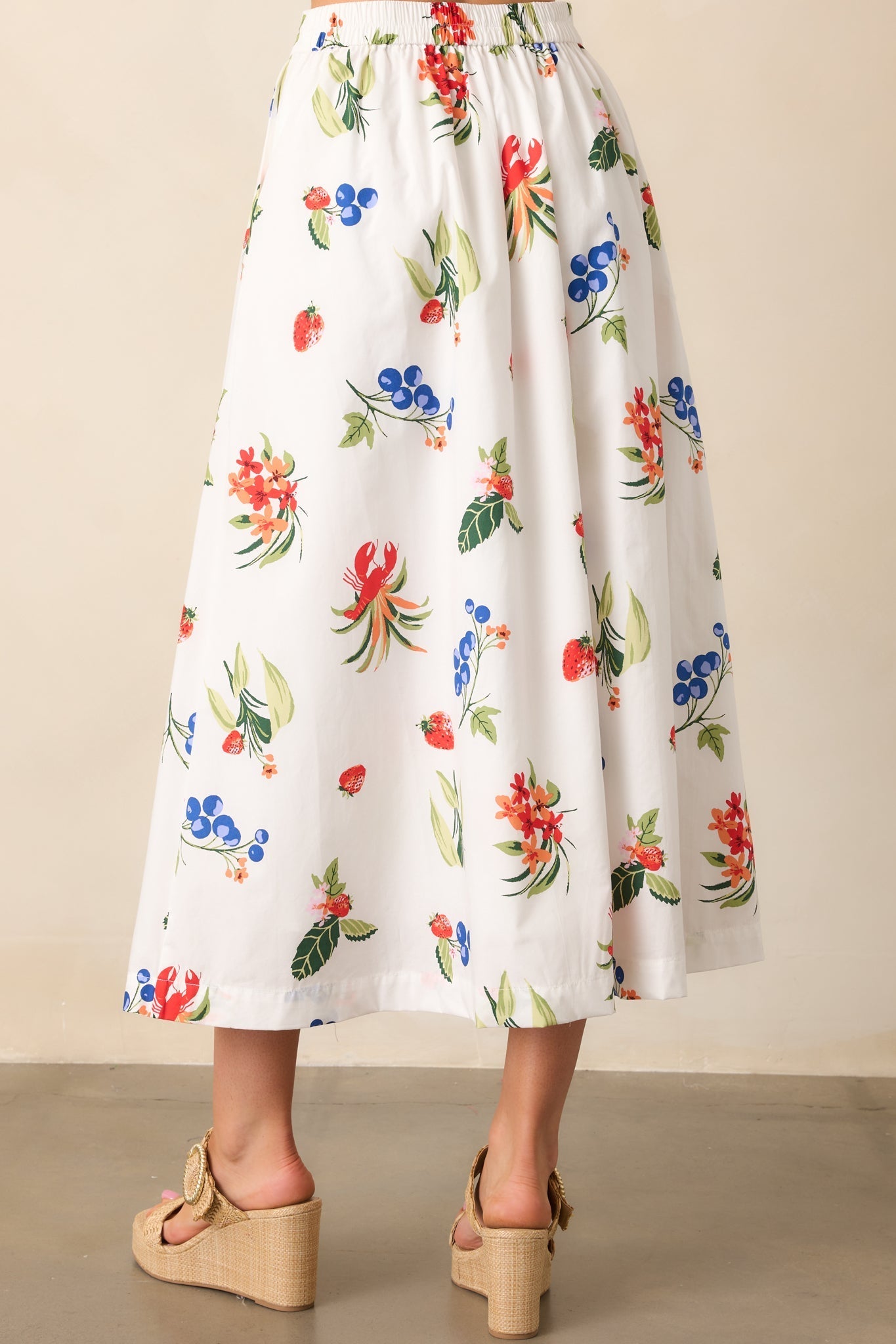 Not In A Rush White Cotton Coastal Print Midi Skirt