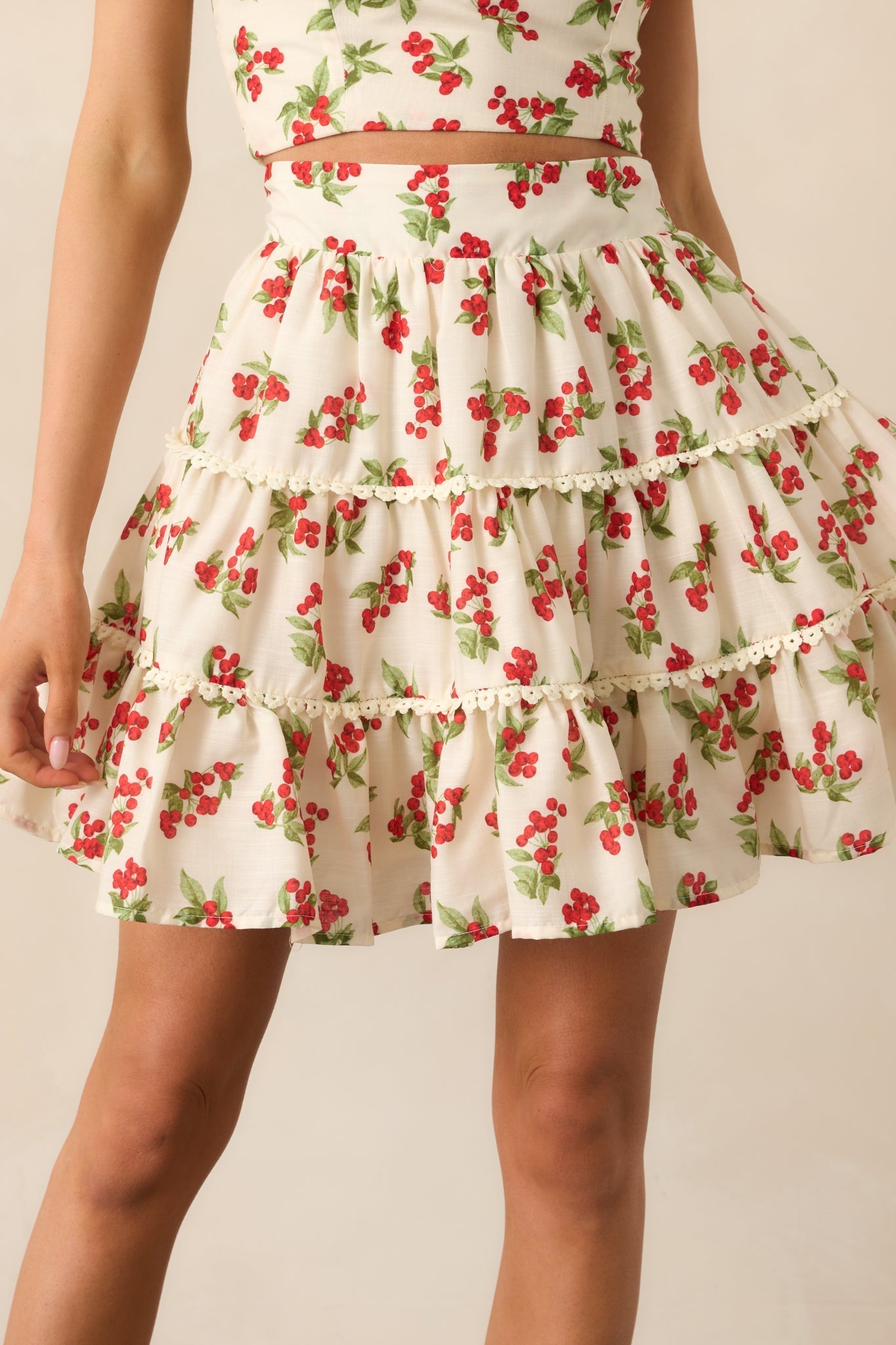 Take The Lead Ivory Floral Berry Tiered Mini Skirt