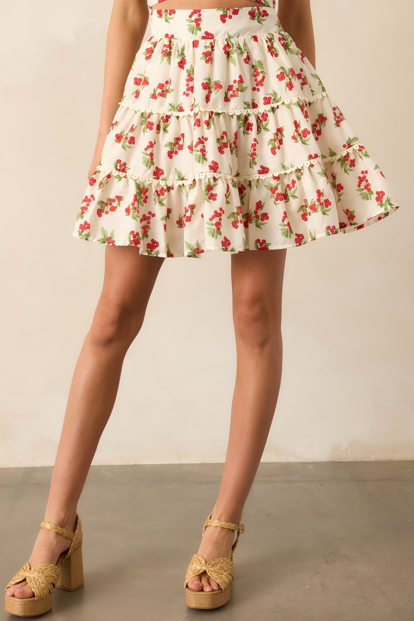 Take The Lead Ivory Floral Berry Tiered Mini Skirt