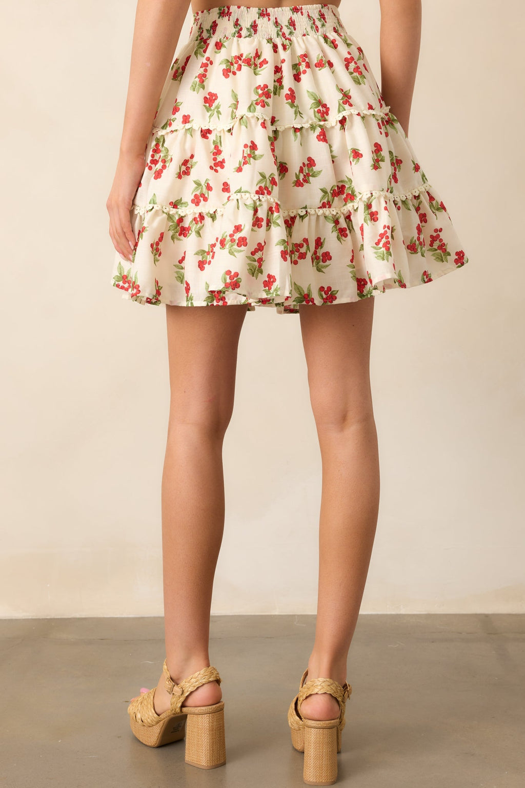 Take The Lead Ivory Floral Berry Tiered Mini Skirt