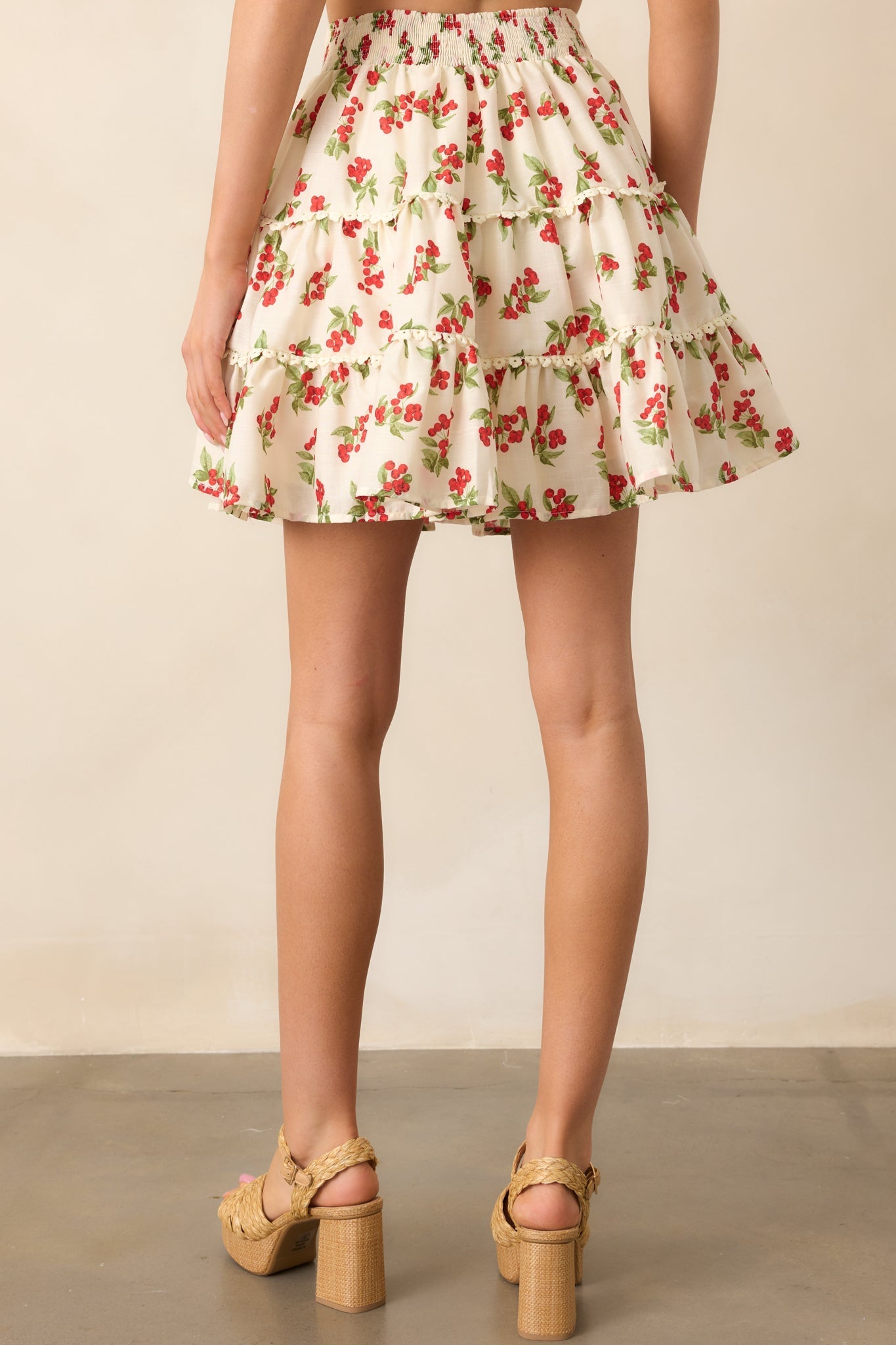 Take The Lead Ivory Floral Berry Tiered Mini Skirt