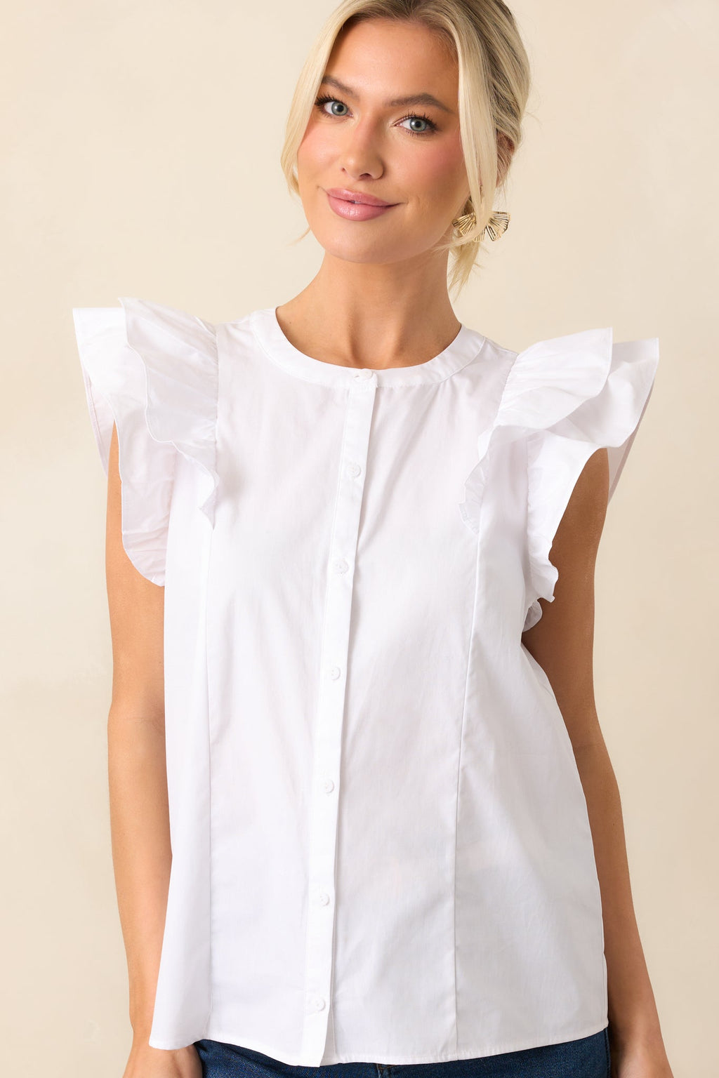 Feels Like Yesterday White Cotton Button Front Blouse