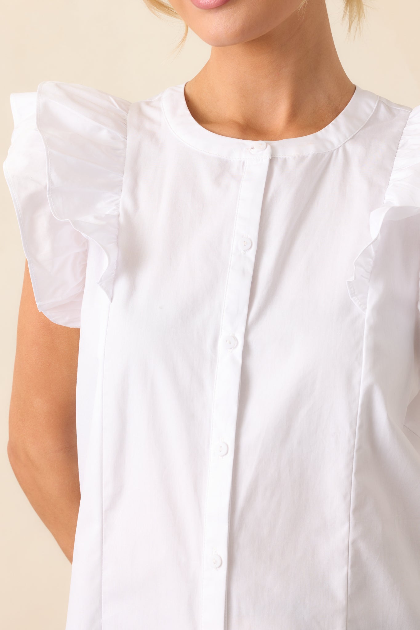 Feels Like Yesterday White Cotton Button Front Blouse