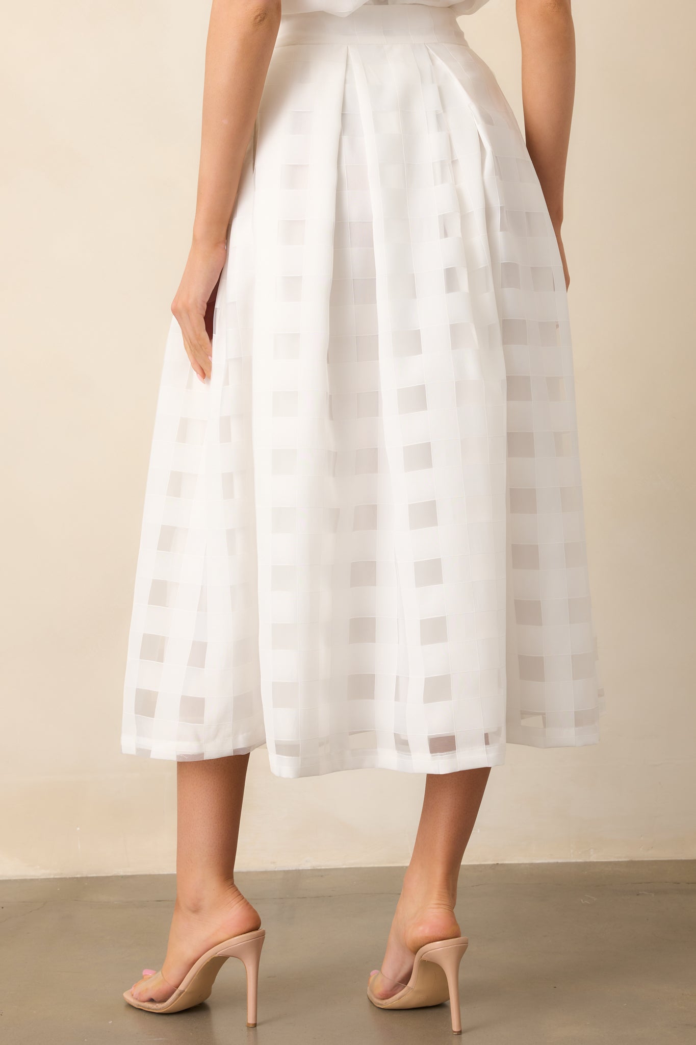 Simply Unforgettable White Sheer Windowpane Midi Skirt