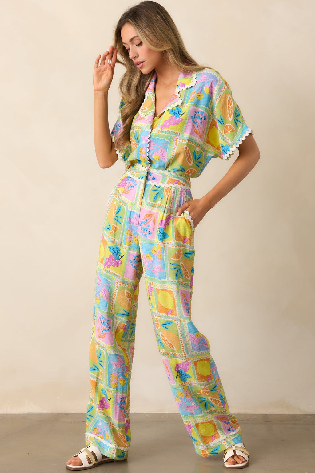 Fruitful Fun Green Tropical Print Pants