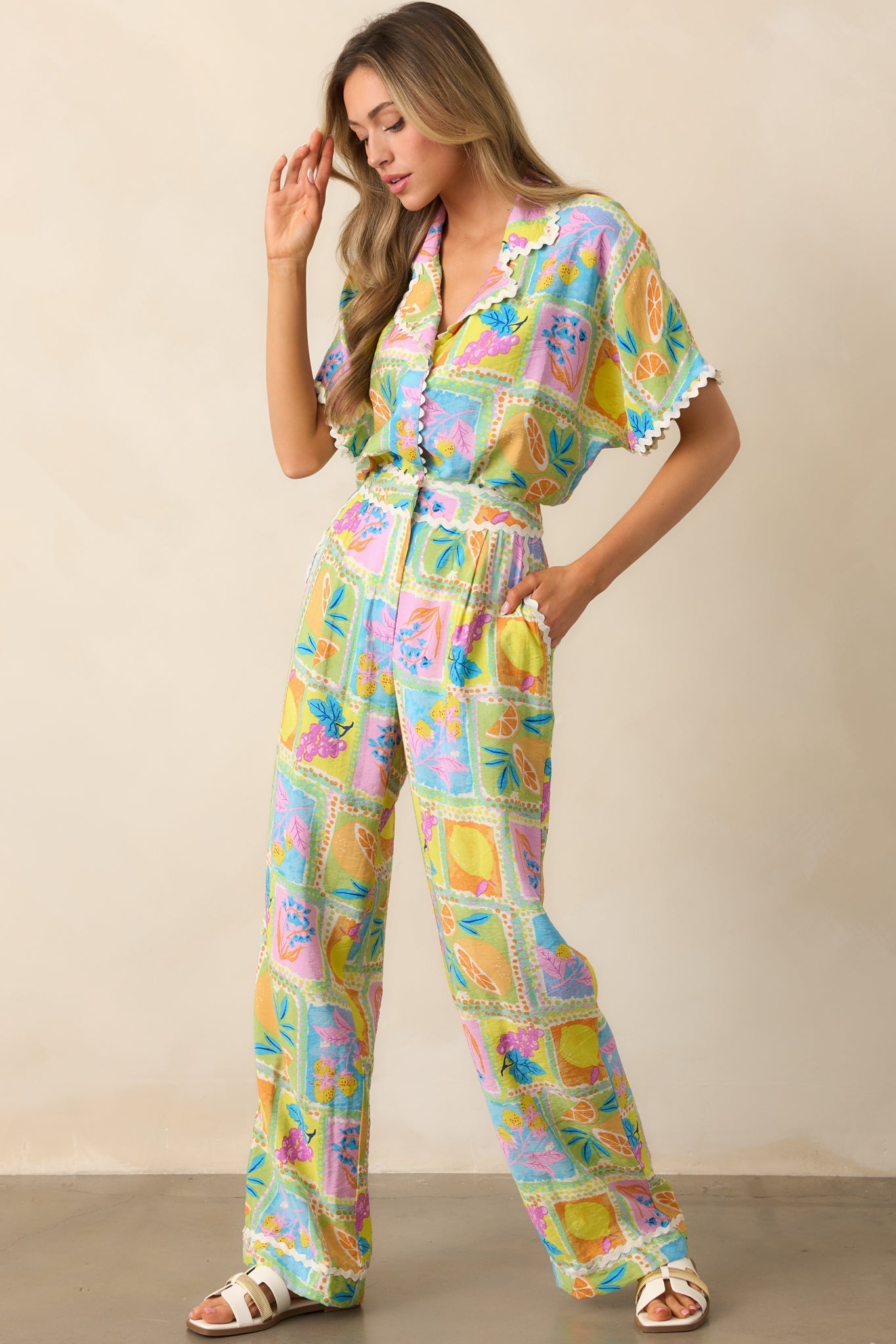 Fruitful Fun Green Tropical Print Pants