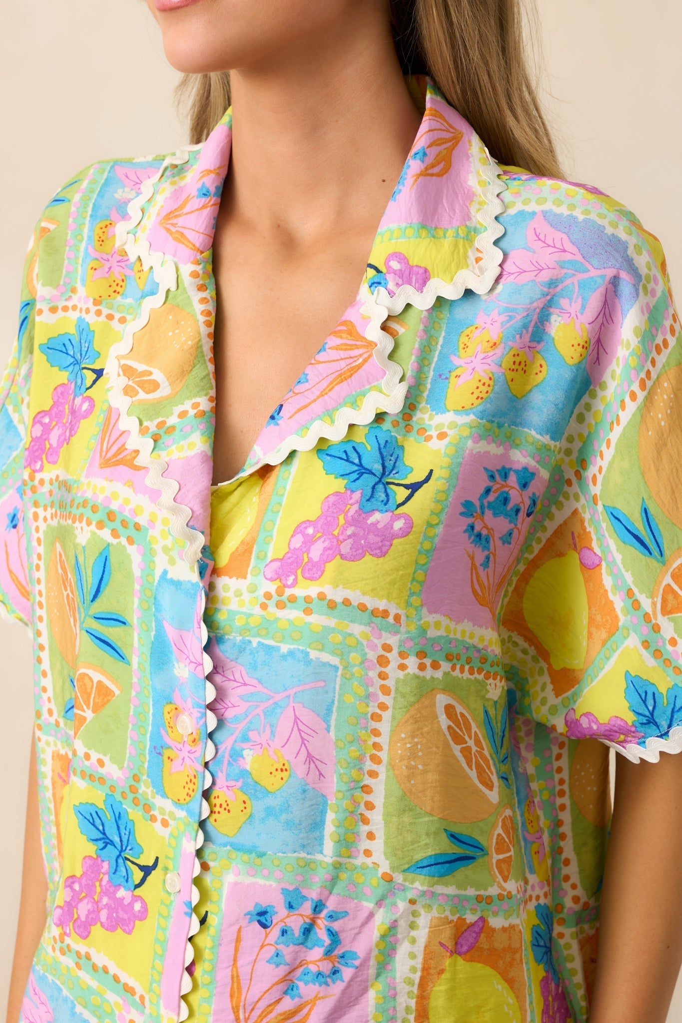 Tropic Tango Green Tropical Print Ricrac Top