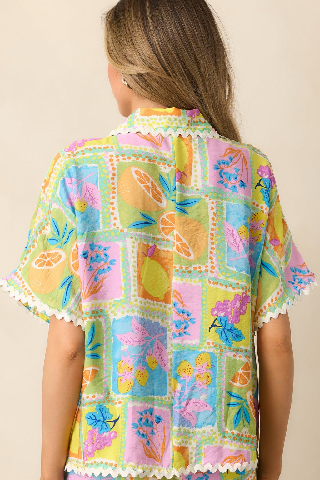 Tropic Tango Green Tropical Print Ricrac Top