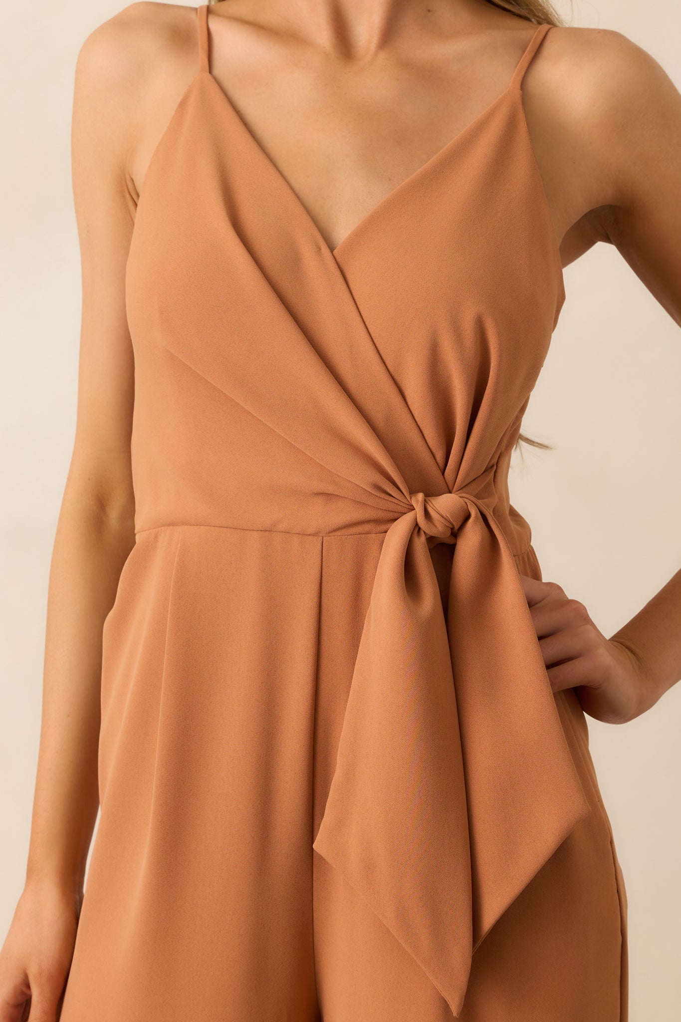 Make Every Day Count Light Clay Faux Wrap Jumpsuit