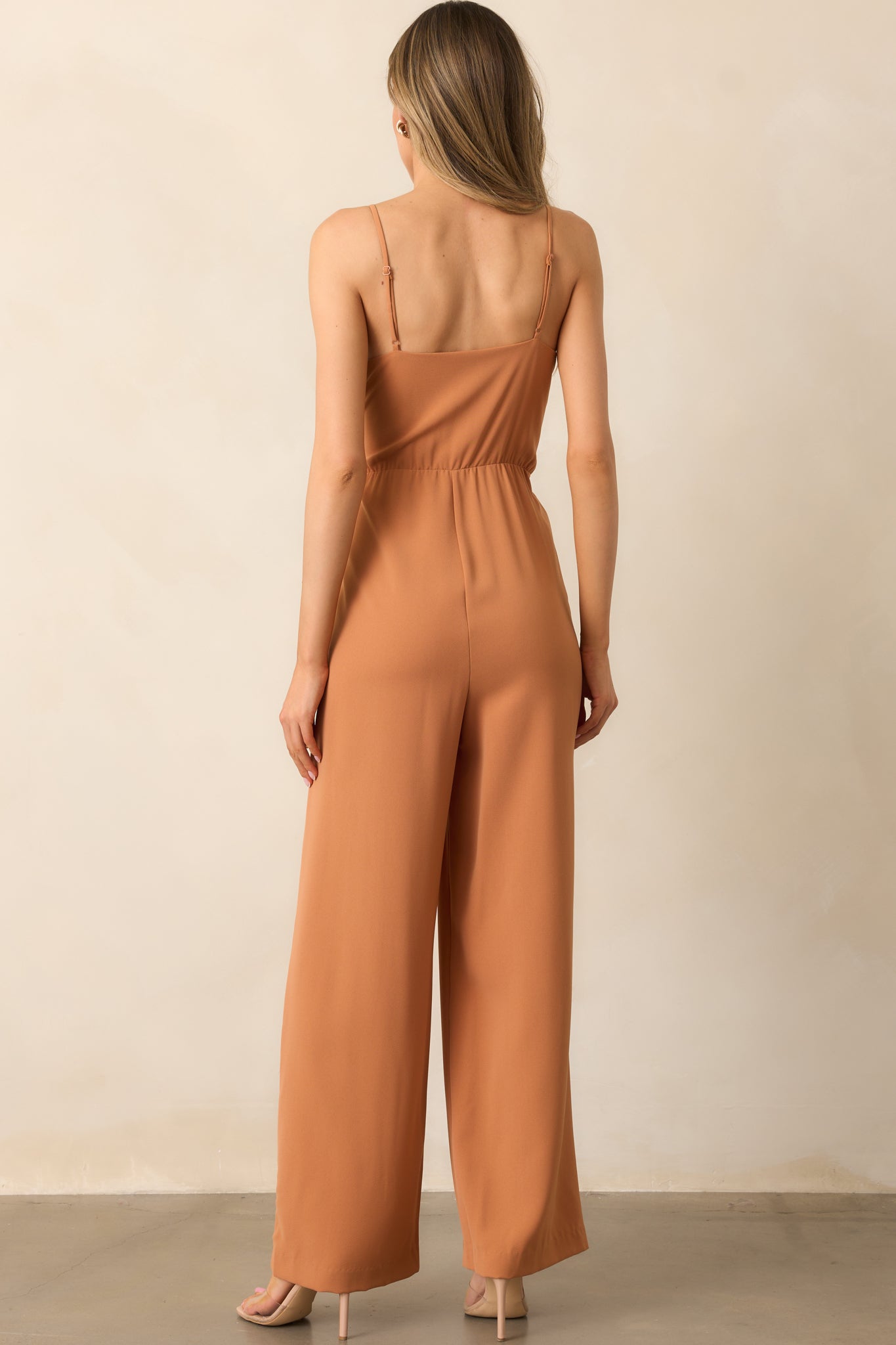 Make Every Day Count Light Clay Faux Wrap Jumpsuit