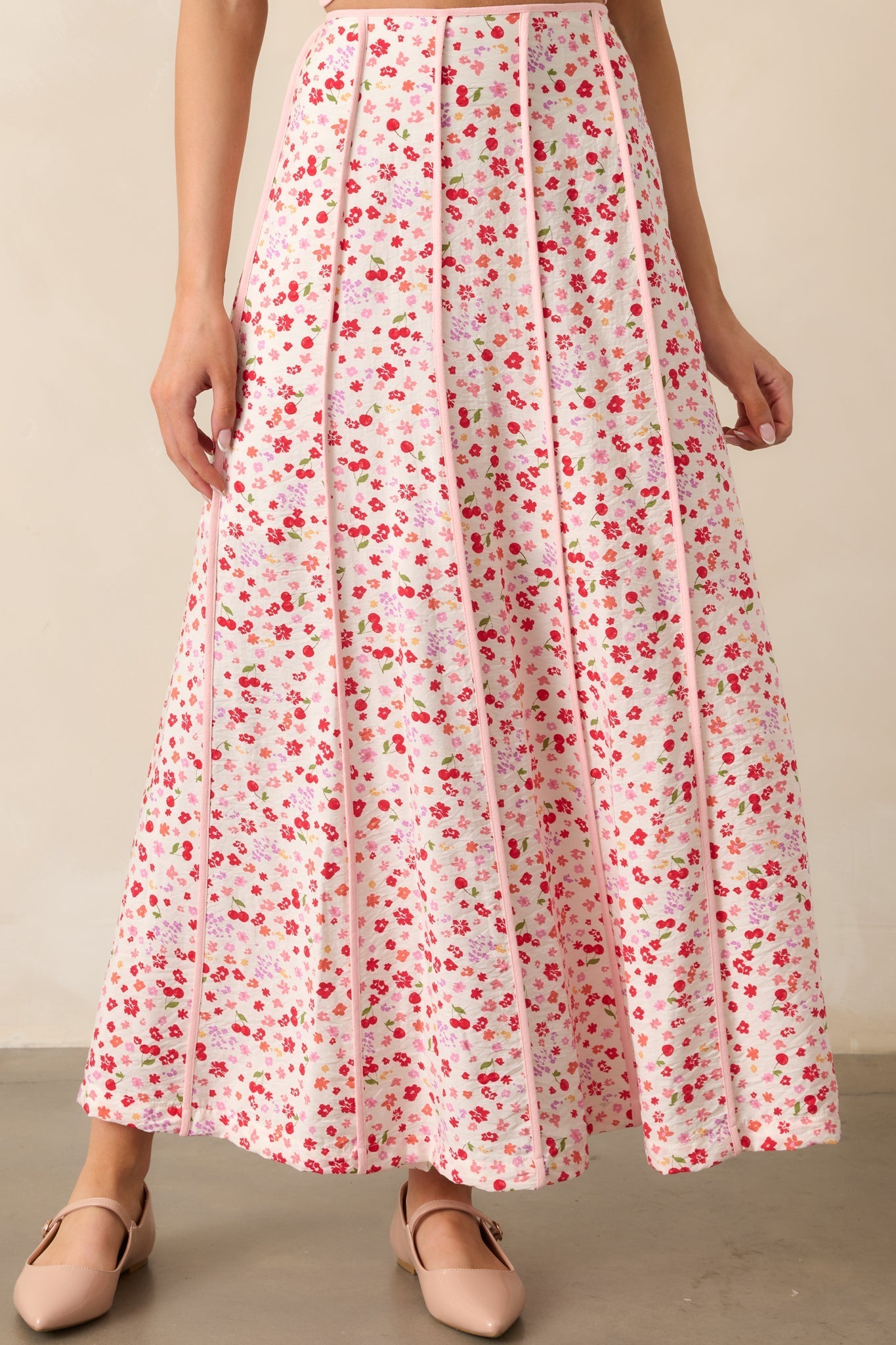 One Way Or Another Pink Cherry Floral Panel Maxi Skirt