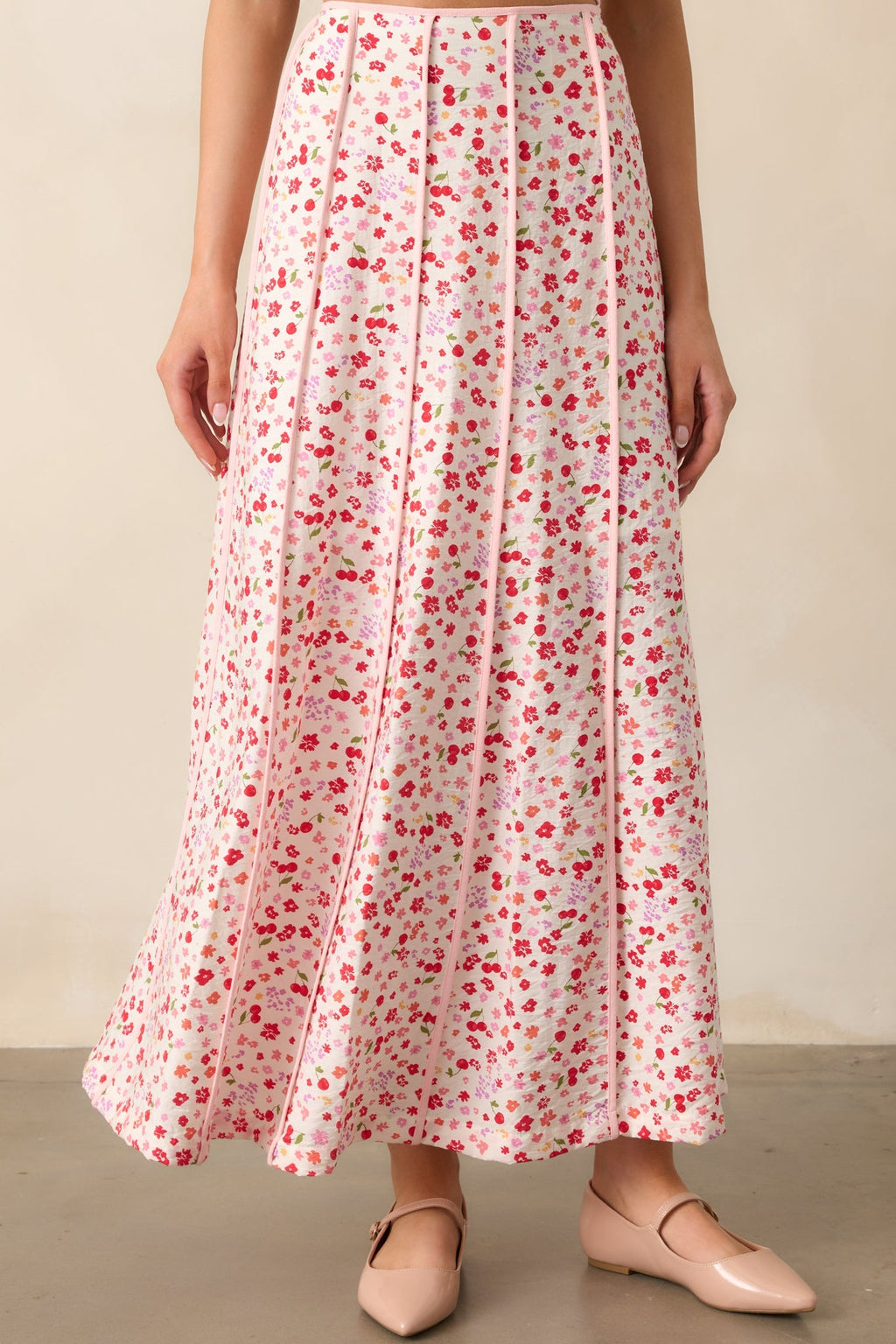 One Way Or Another Pink Cherry Floral Panel Maxi Skirt