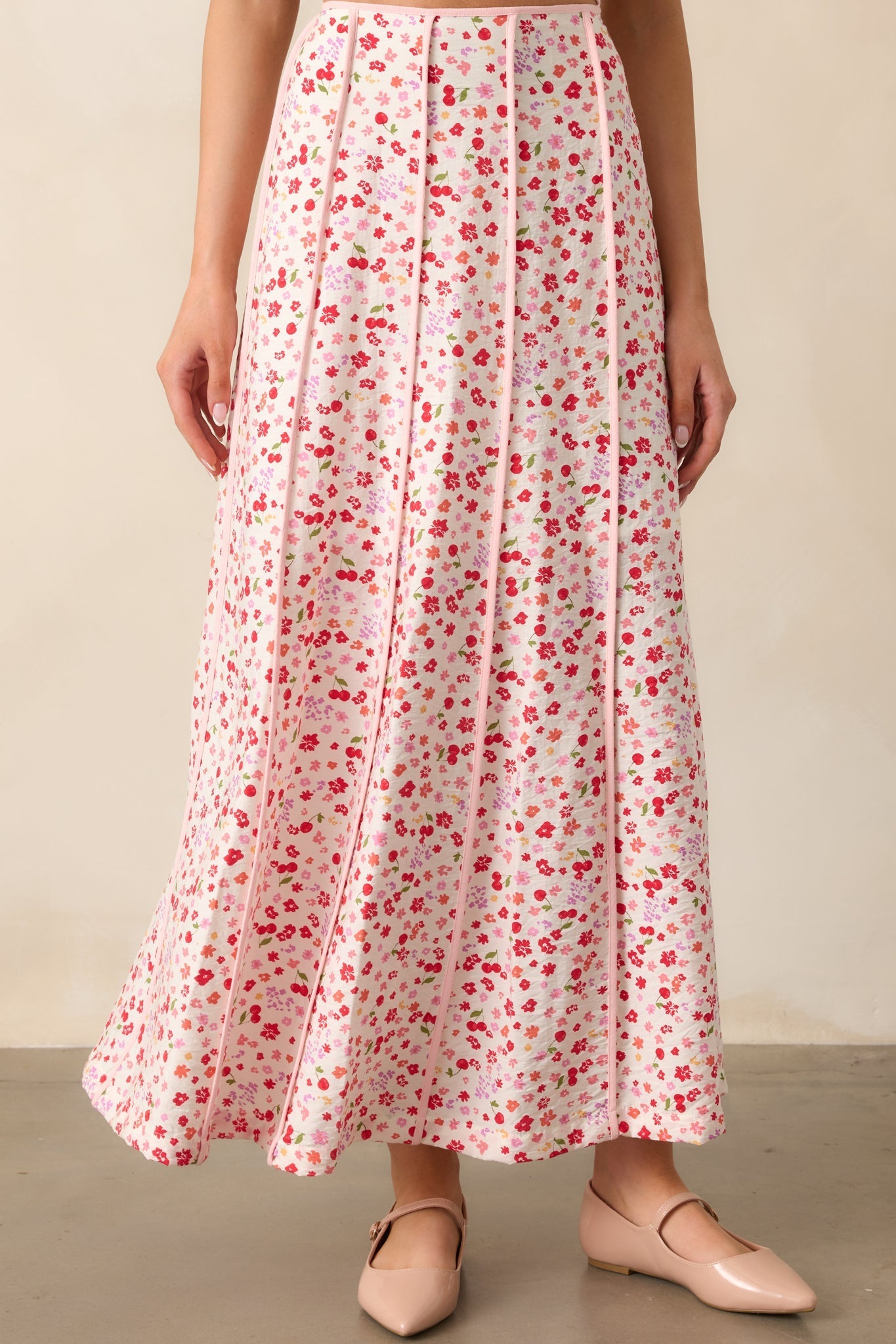 One Way Or Another Pink Cherry Floral Panel Maxi Skirt