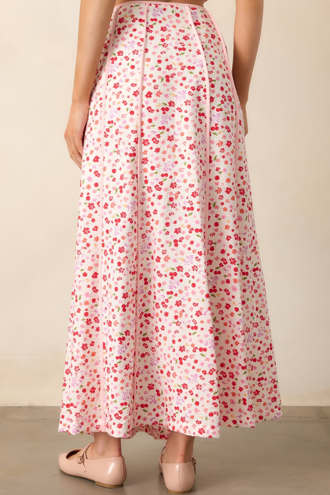 One Way Or Another Pink Cherry Floral Panel Maxi Skirt