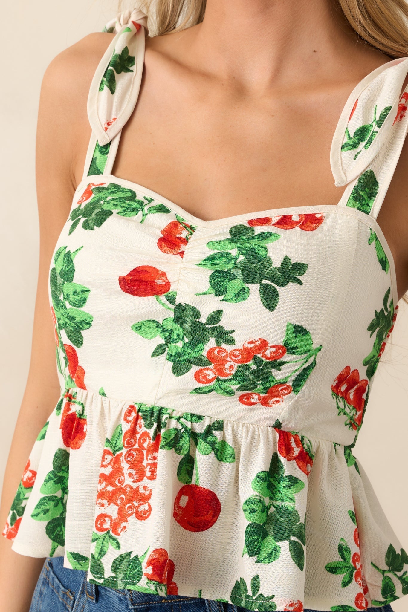 Nothing Like It Ivory Tomato Vine Print Peplum Crop Top