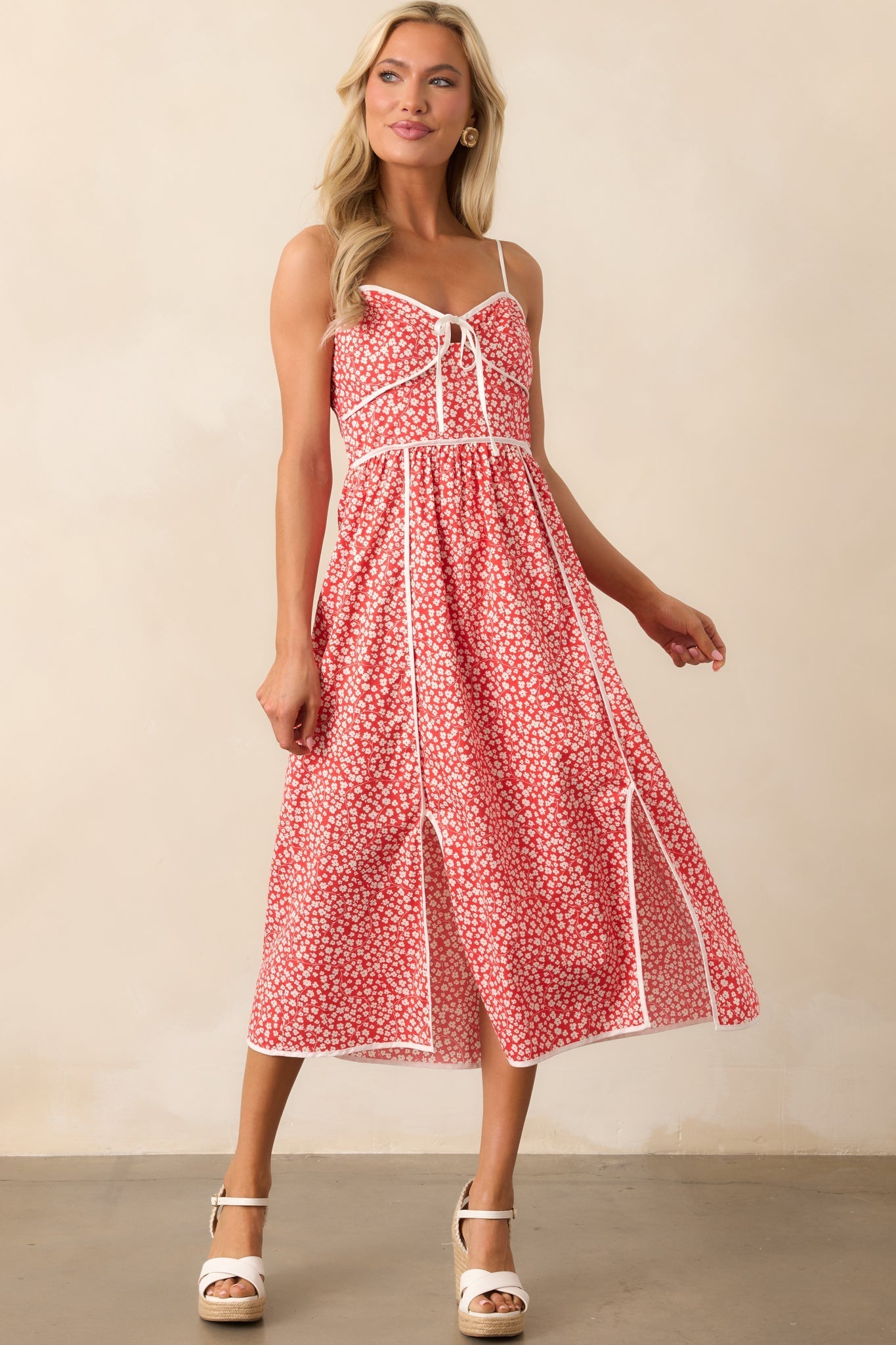 Memories Being Made Red Floral Sleeveless Midi Dress