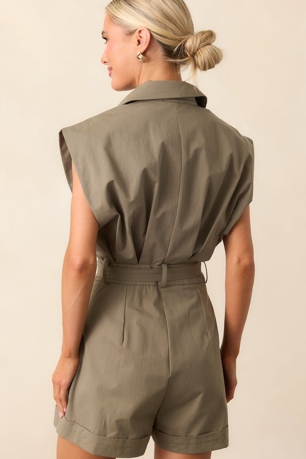 Time To Adventure Olive Green Cotton Button Front Romper