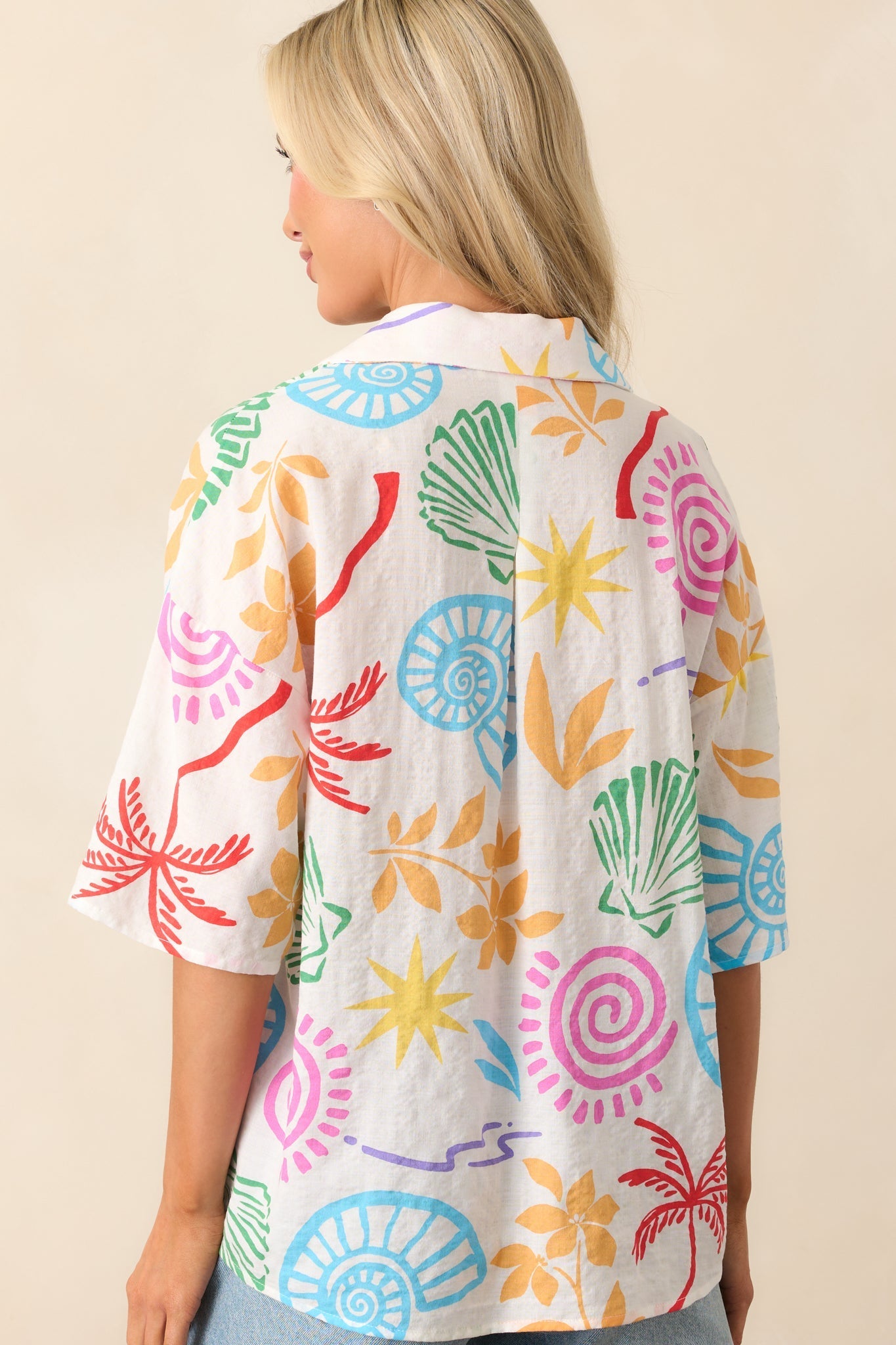 Slowing Down Ivory Multi Tropical Print Button Front Top