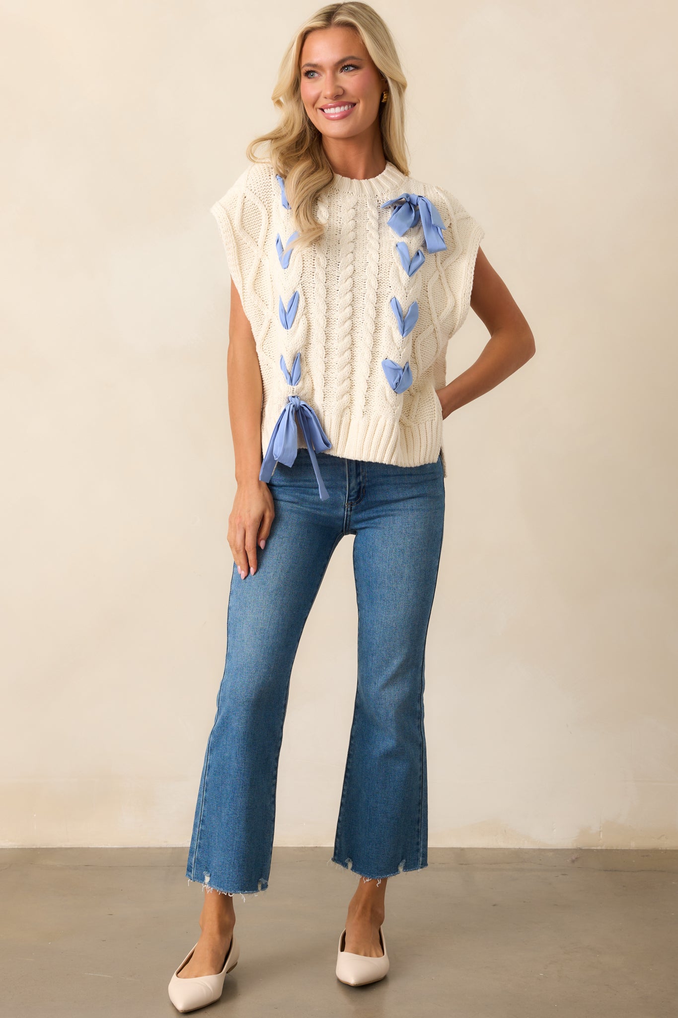 Story Untold Ivory Cable Knit Sweater Vest