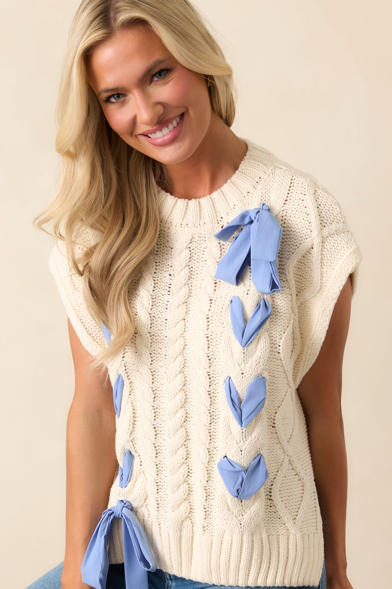 Story Untold Ivory Cable Knit Sweater Vest