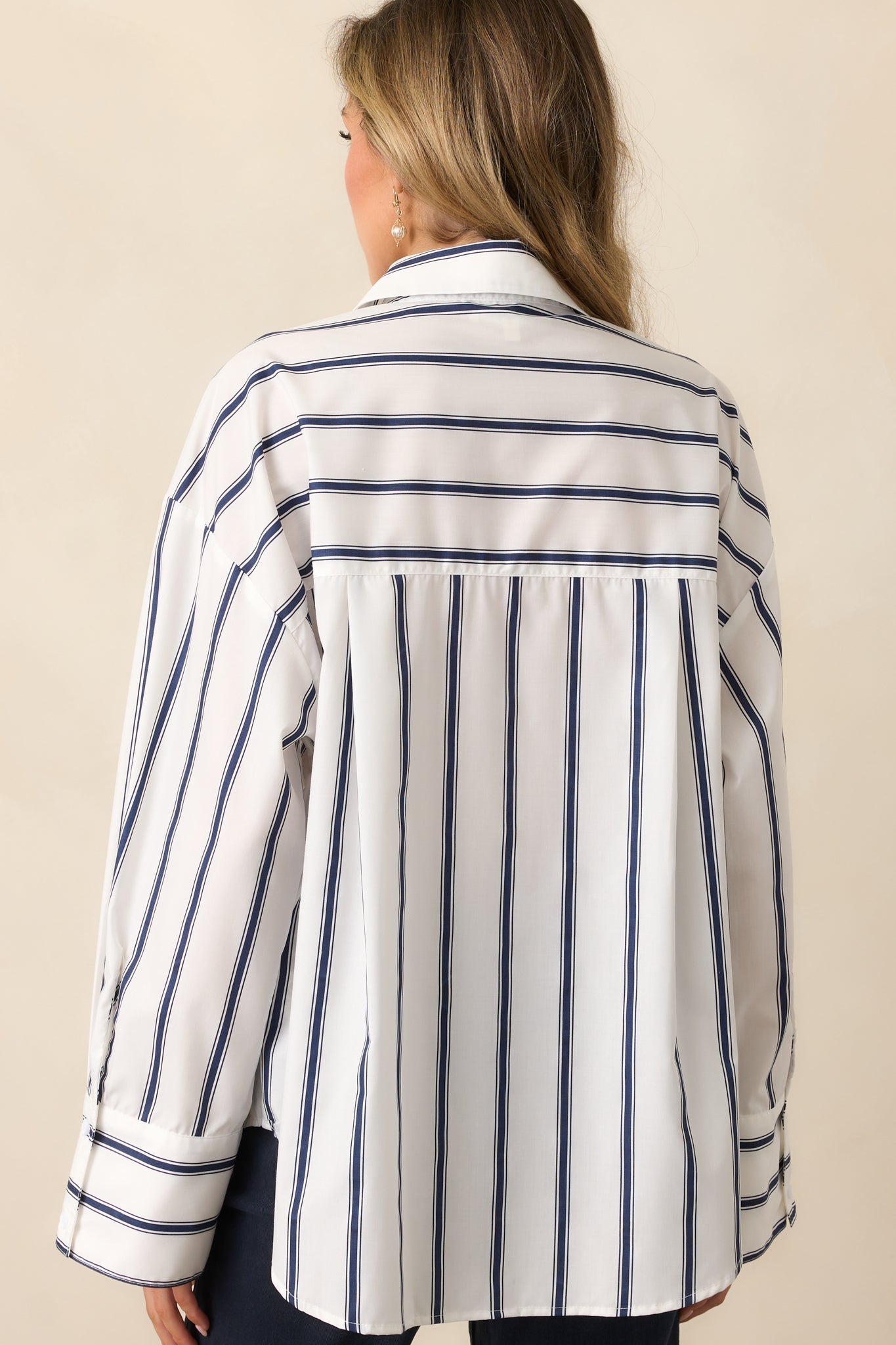 Unfinished Business Navy Stripe Button Front Top