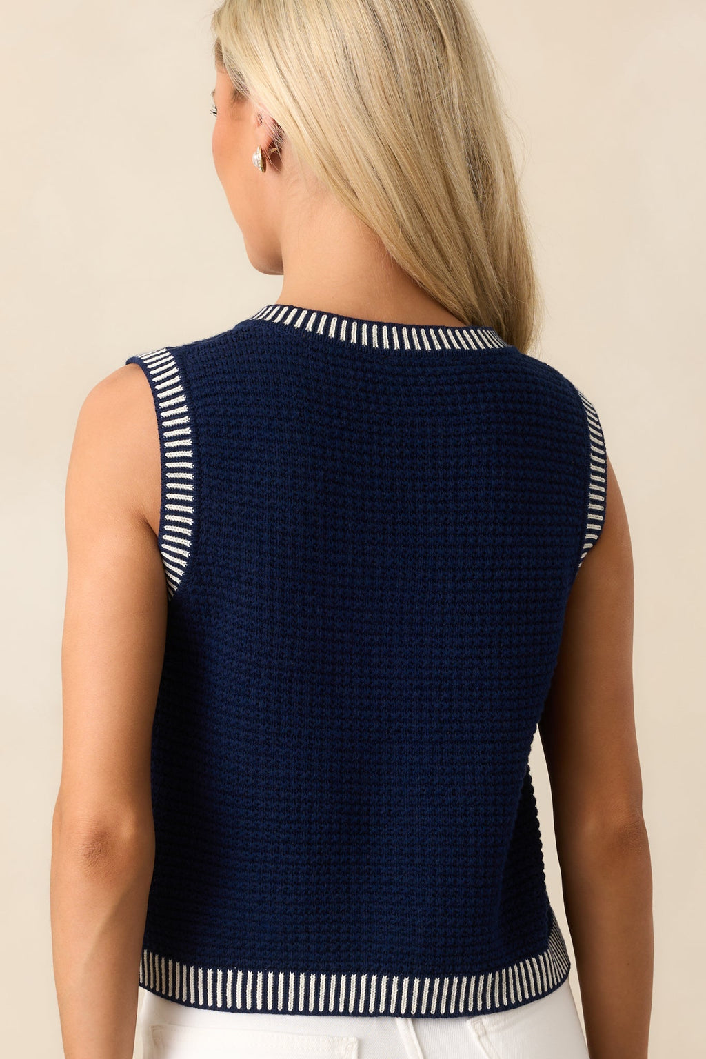 Lesson Learned Navy Cotton Button Front Sweater Vest