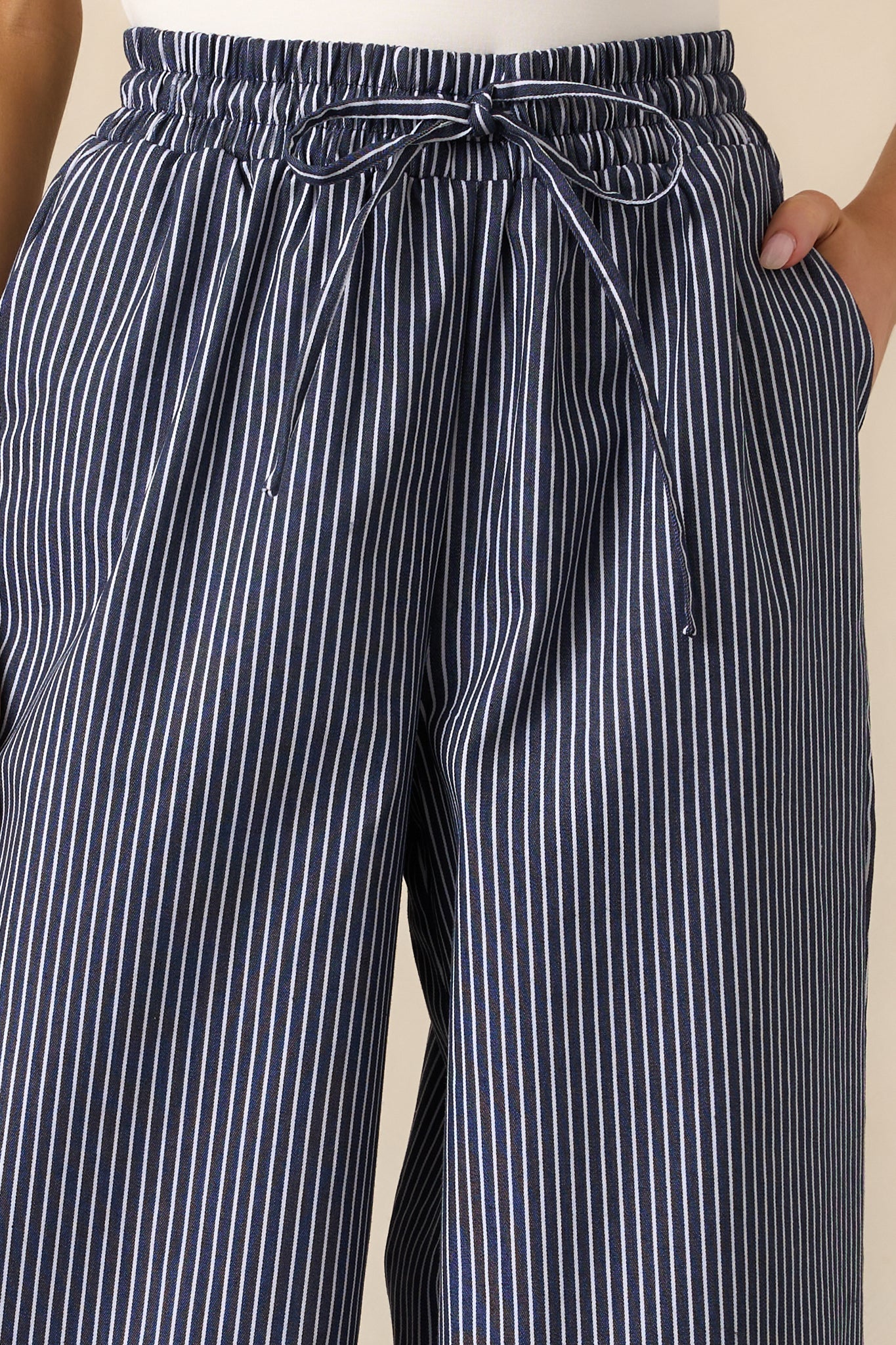 Stay For A While Navy Stripe Drawstring Pants