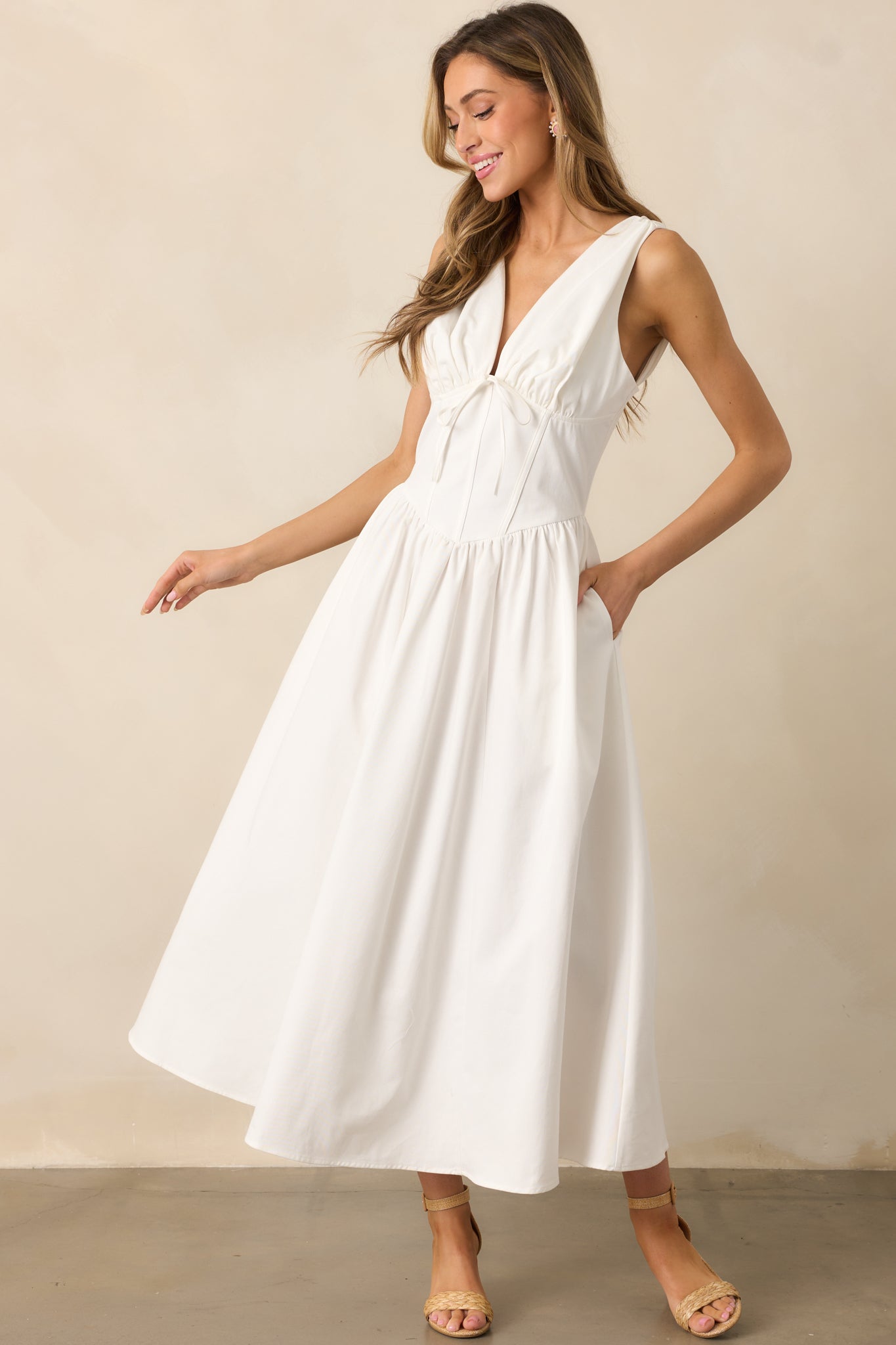 Sunny Day Soiree White Cotton Corset Maxi Dress