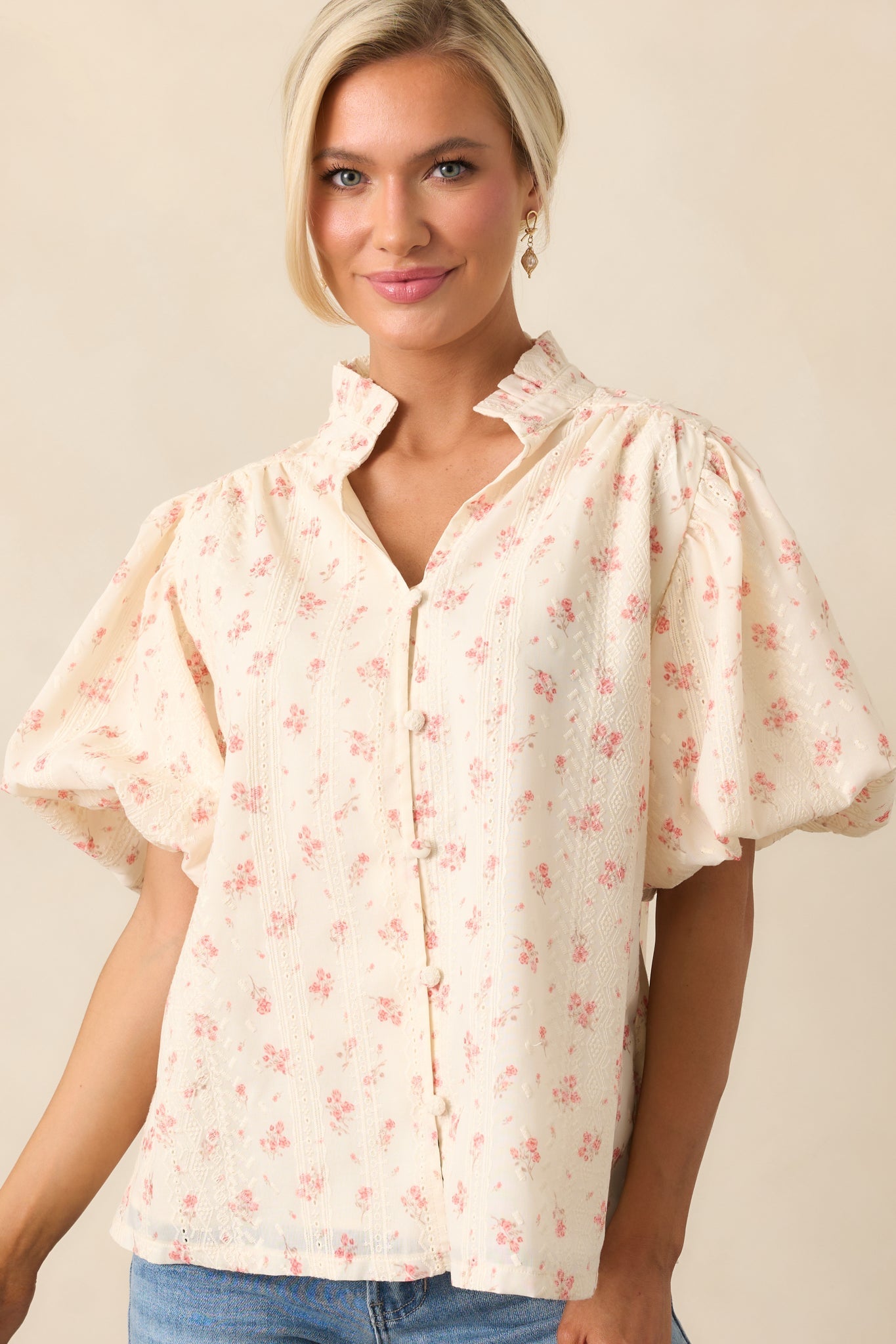 Rose Garden Yellow Floral Button Front Blouse