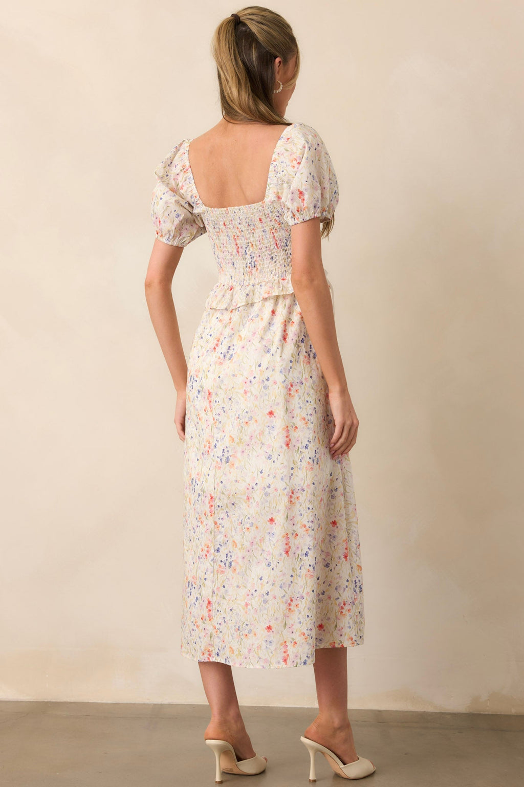 Safe Haven Ivory Cotton Floral Midi Dress